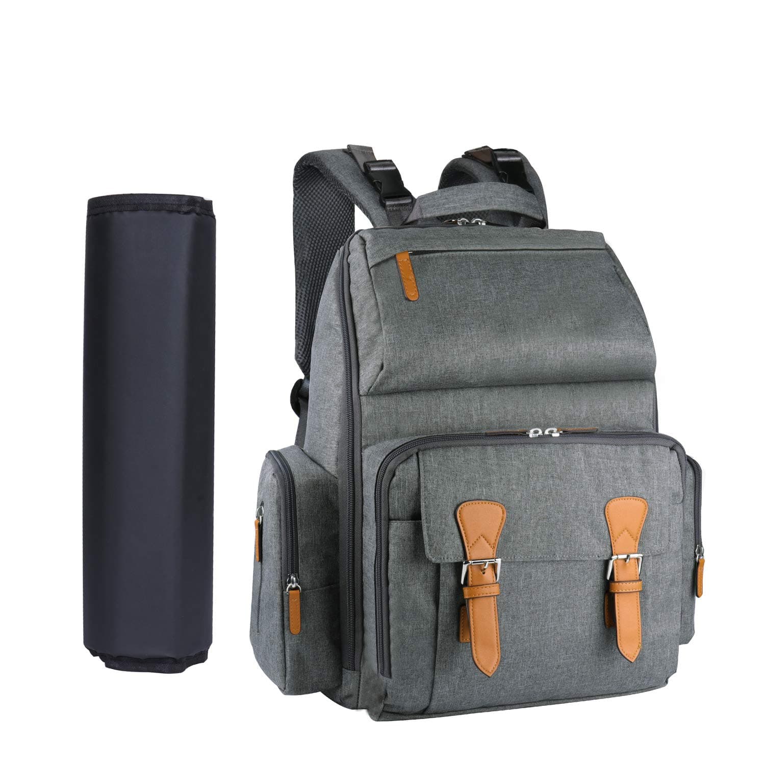 Estarer Baby Changing Backpack Bag with Changing Mat for Twins,Water Resistant Nappy Rucksack Large Diaper Bag for Pram Grey