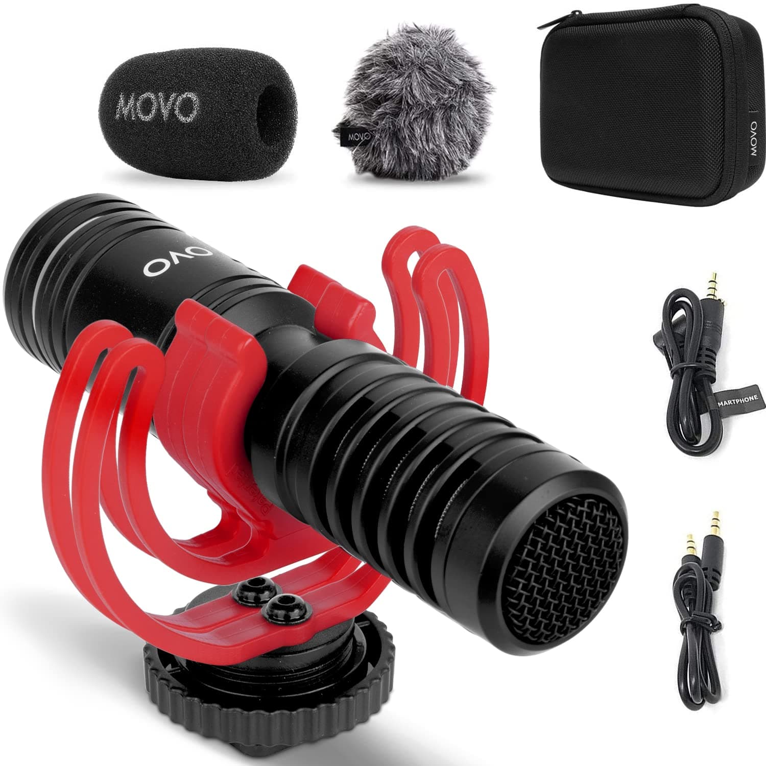 Movo VXR10-PRO External Video Microphone for Camera with Rycote Lyre Shock Mount - Battery-Free,Compact Shotgun Mic Compatible with DSLR Cameras and iPhone, Android Smartphones