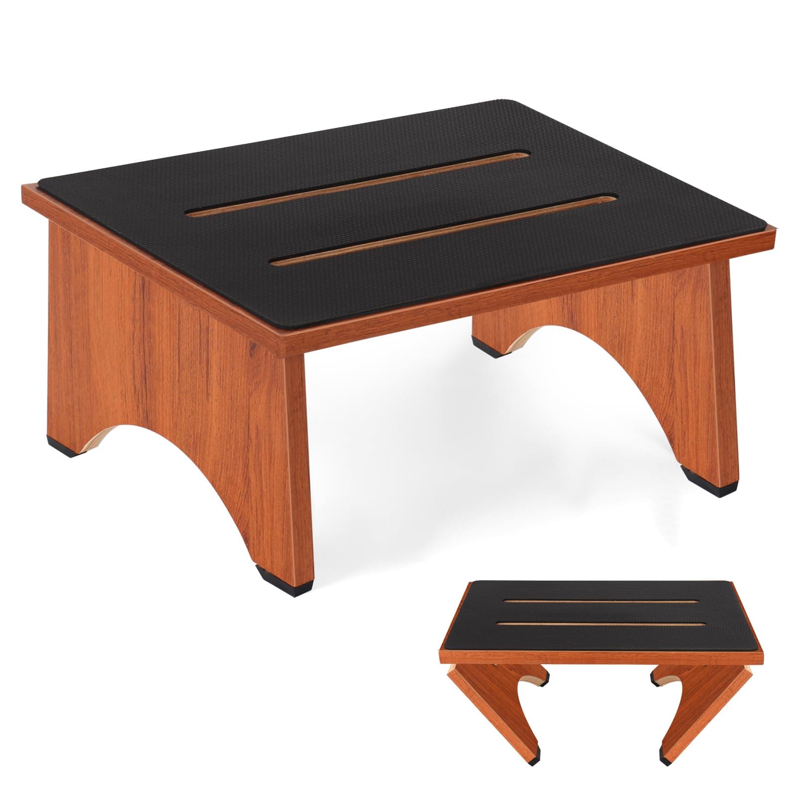 Step Stool Foldable, Wooden Step Stools with Non-Slip Rubber Feet, Collapsible One Step Stool for Adults Seniors, 450 LBS Portable Bed Steps for High Beds, Kitchen, Bedroom, Bathroom, RV, No Assemble