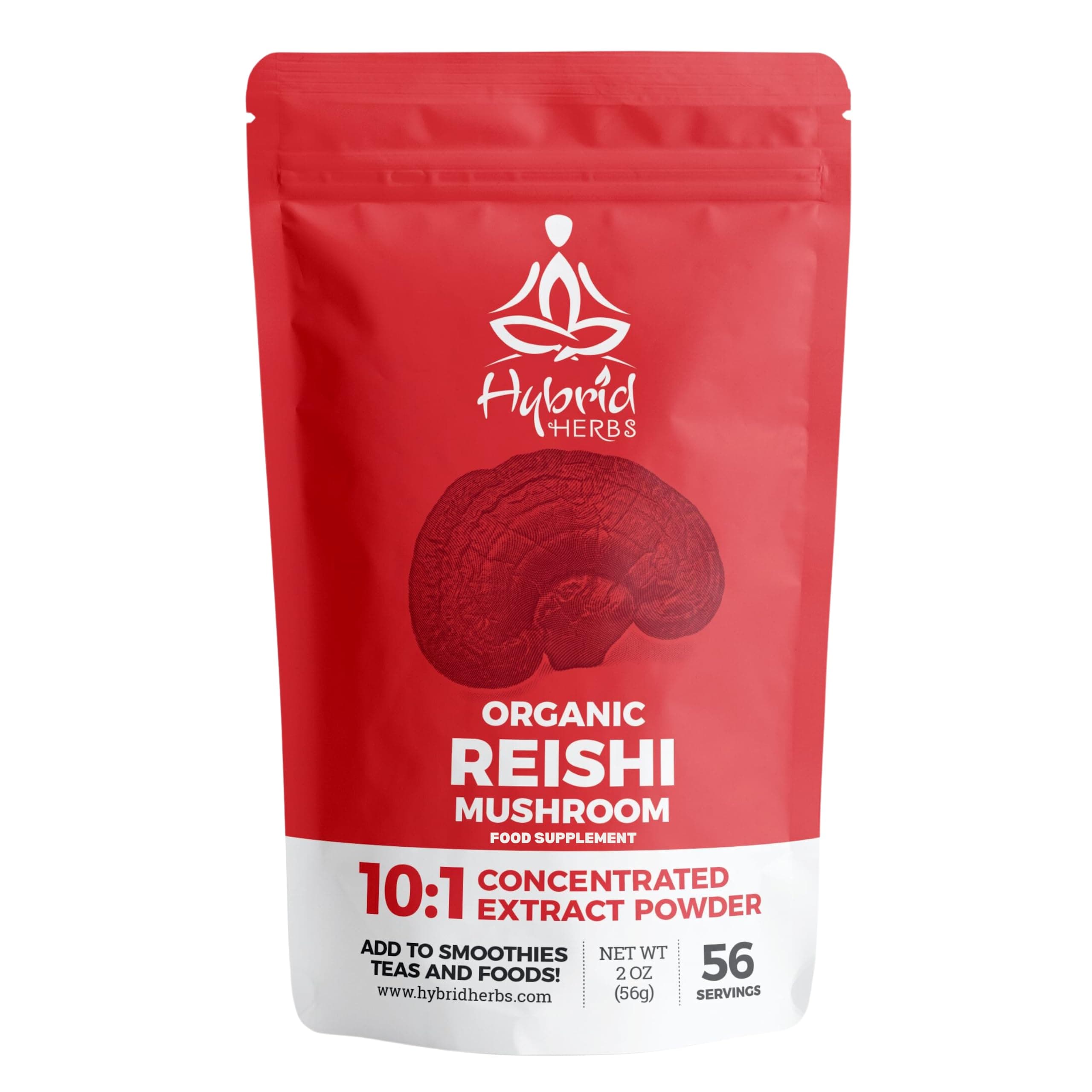 Organic REISHI Mushroom Powder 10X Strength - Natural Supplement for Immunity, Skin, Stress & Sleep Support with Beta Glucans & Terpenes | HIGH Potency 10:1 Extract - 56 Serving (56g)