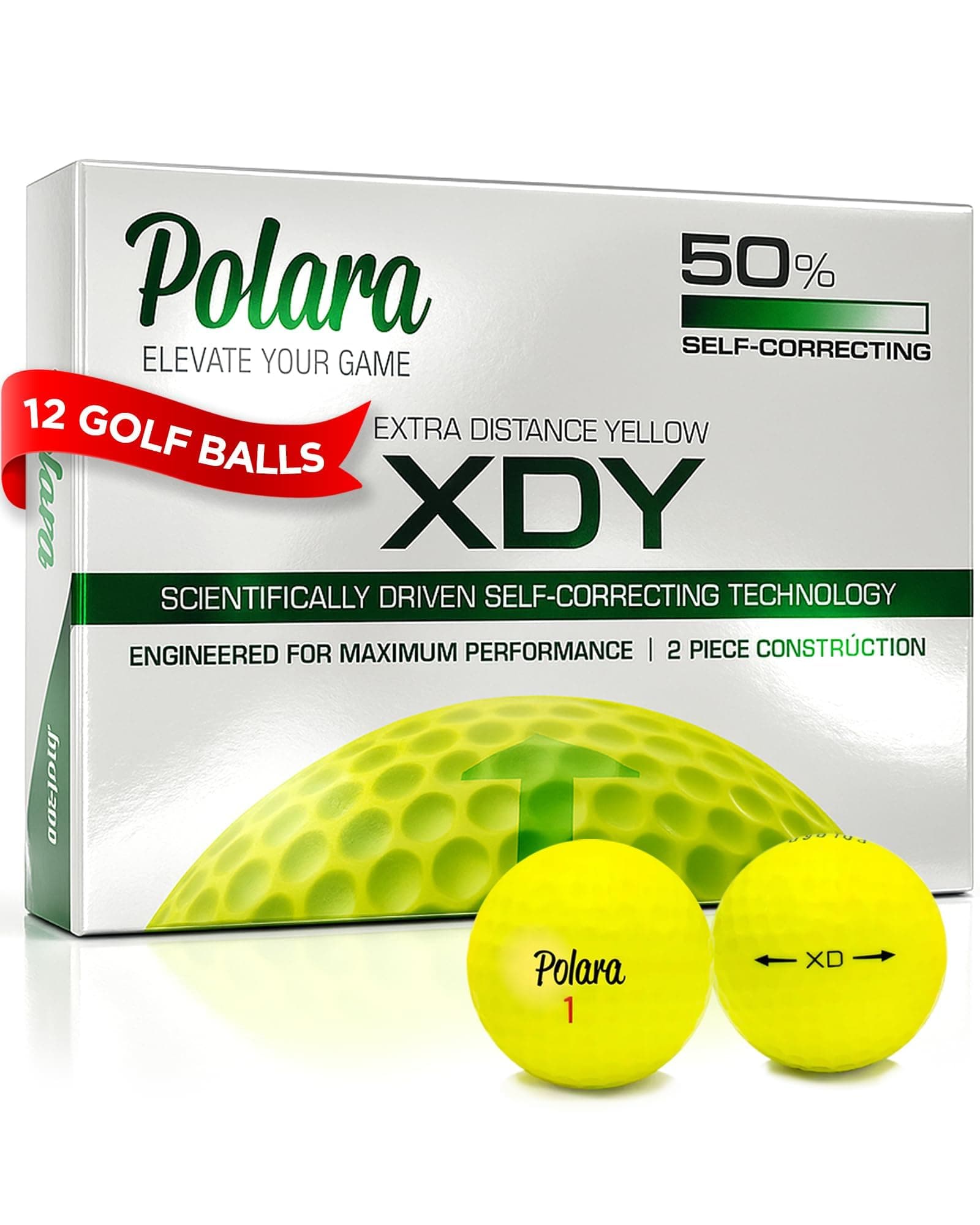 Golf XD Yellow Extra Distance Balls, Reduces Hooks and Slices by Up to 50%, Pack of 12