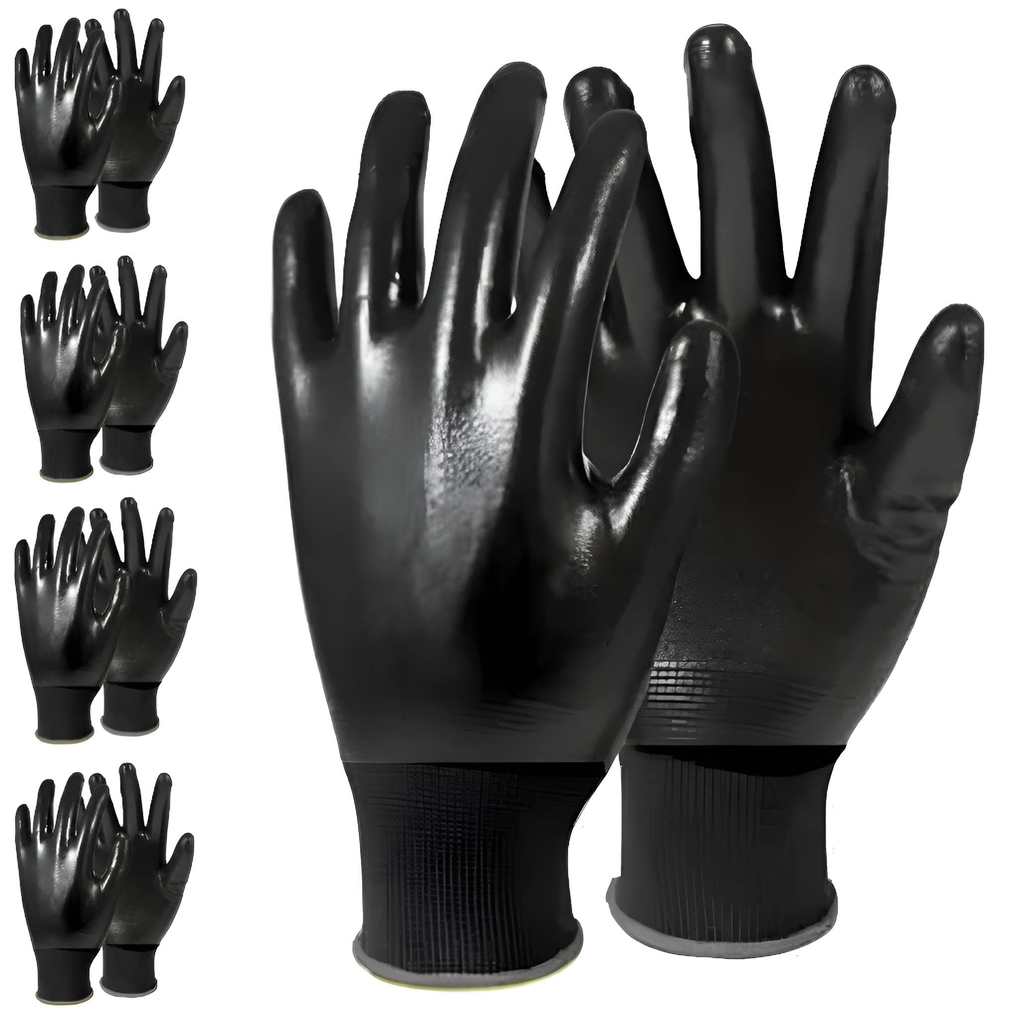 Anti Cutting Cut Resistant Hand Safety Gloves Cut-Proof Protection with Rubber Grade Wet and Dry Glove Nylon, Rubber Safety Gloves (PACK OF 5 PAIR, BLACK ON BLACK)