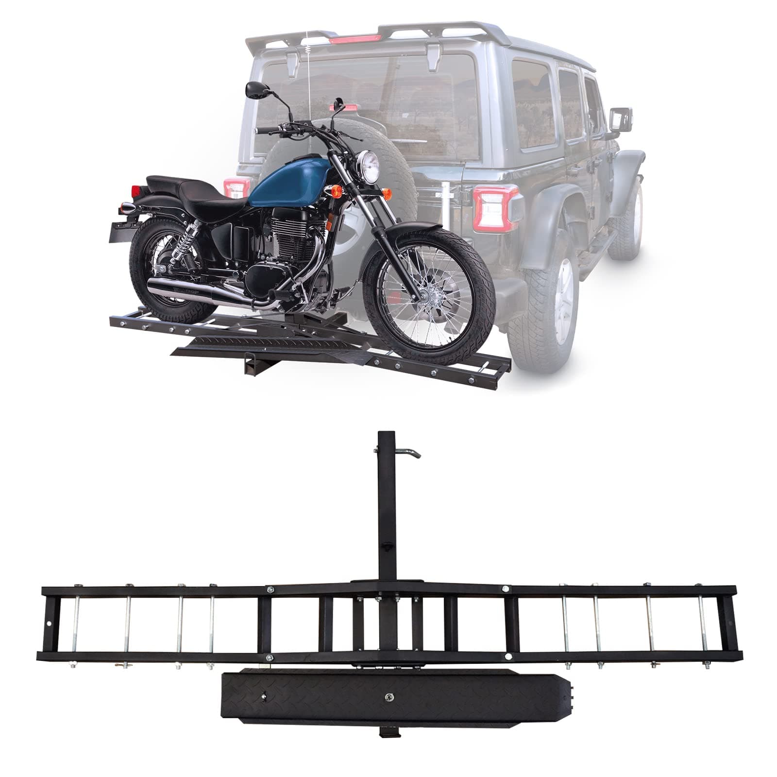 HOUGEET 500LBS Motorcycle Trailer Hitch Mount, Motorcycle Carrier Dirt Bike Hitch Hauler with Loading Ramp Heavy Duty Steel Motorcycle Rack for Hitch