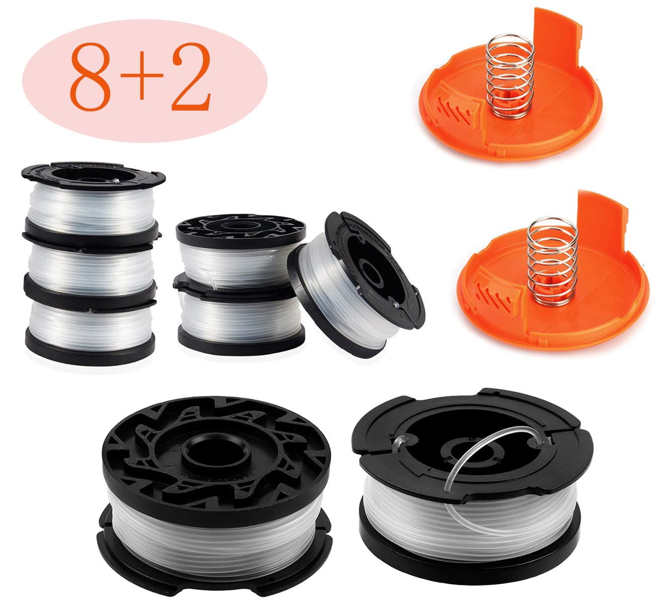 30ft 0.065" Line String Trimmer Replacement Spool - Autofeed Trimmer Line Spool,10-Pack Compatible with Black and Decker AF-100-3ZP Weed Eater String Trimmers ( 8 Replacement Line Spool,2 Trimmer Cap)