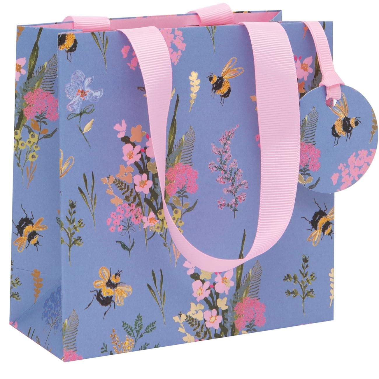 Glick Luxury Small Gift Bag, Bee Meadow for Birthdays & Other Occasions for Her, 14 x 14 x 6 cms, Purple/Pink