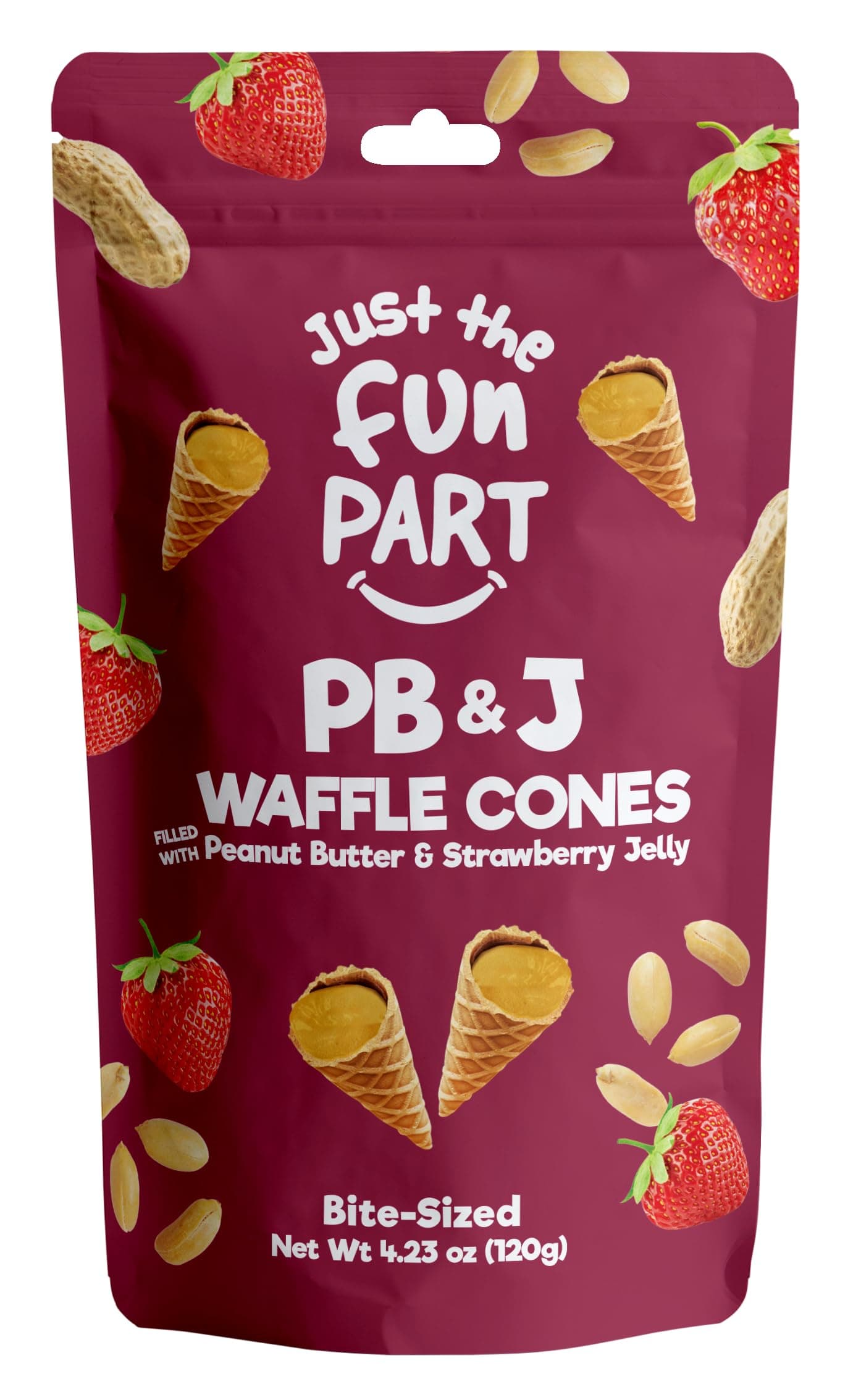 Just The Fun Part, Bite-Size Crispy Mini Waffle Cones with Premium Belgian Chocolate, Great for Snacks, Dessert, Grab & Go - Kosher (Peanut Butter & Jelly)