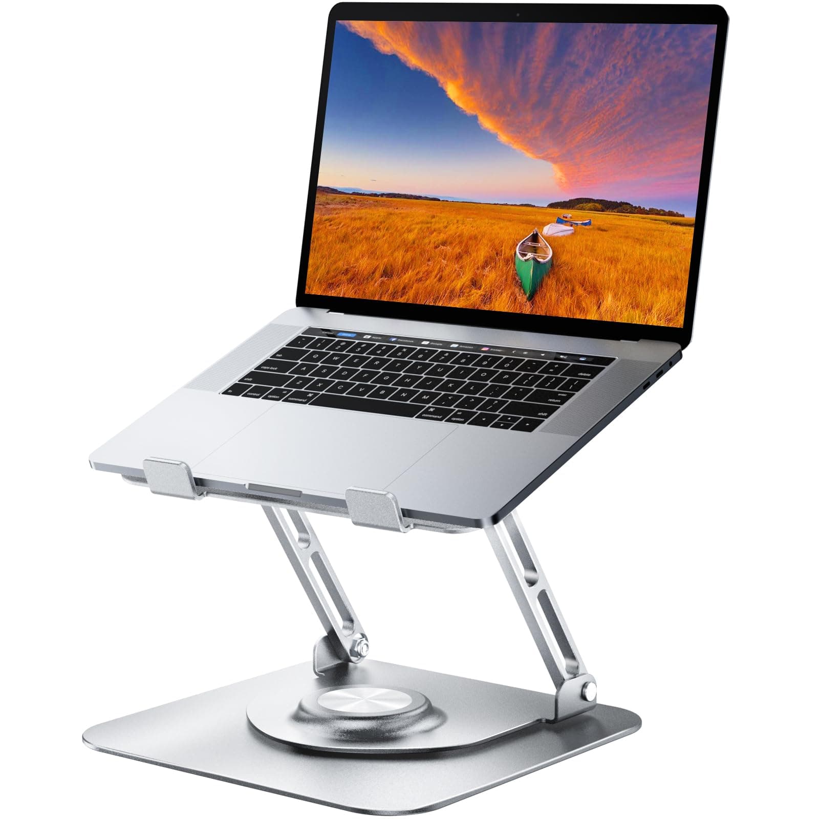 JOYEKY Laptop Stand for Desk, Adjustable Computer Stand with 360° Rotating Base, Ergonomic Laptop Riser for Collaborative Work, Foldable & Portable Laptop Stand, fits for All 10-16" Laptops (Sliver)