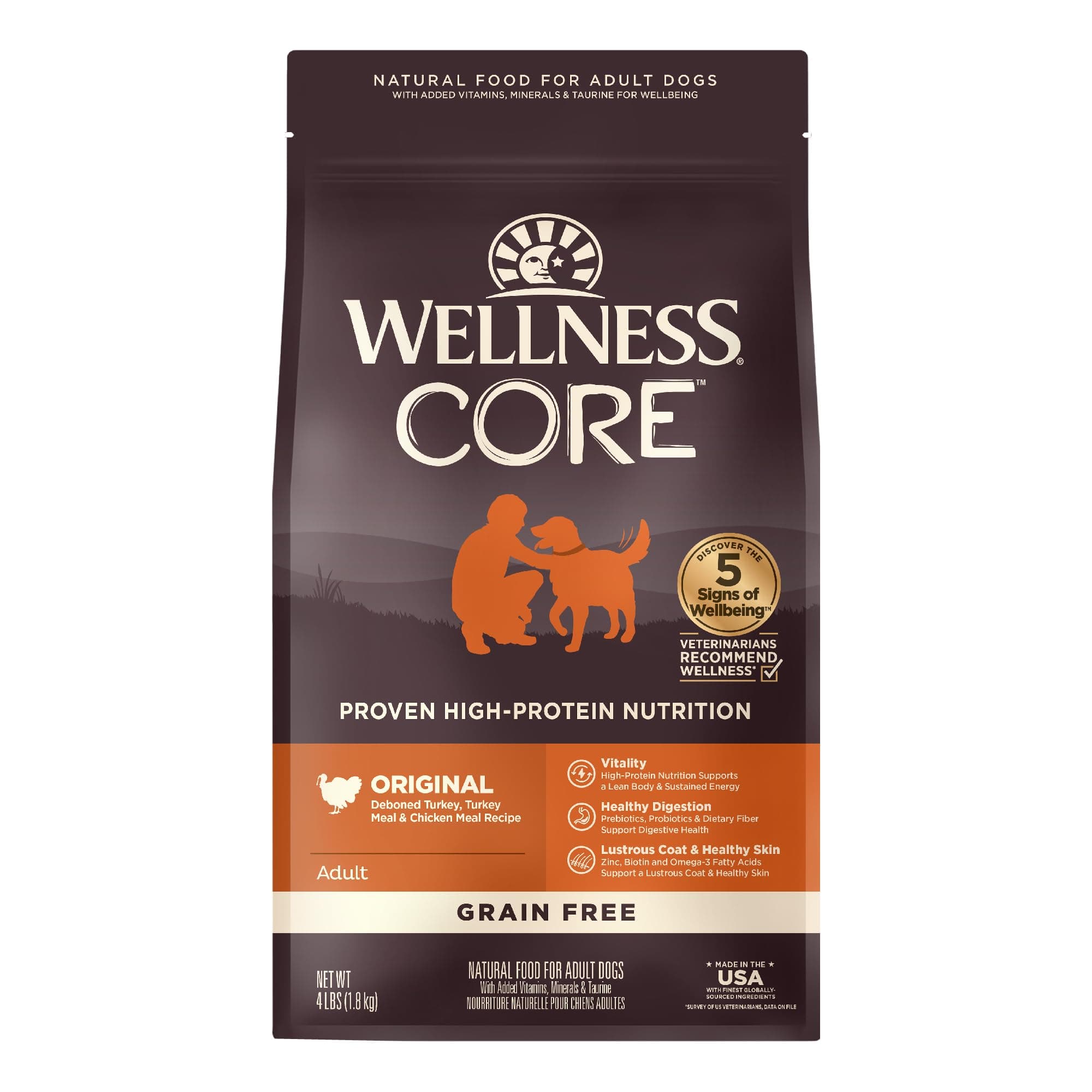 Wellness CORE Dry Dog Food, Grain-Free, High Protein, Natural, Original Turkey & Chicken Recipe, (4-Pound Bag)