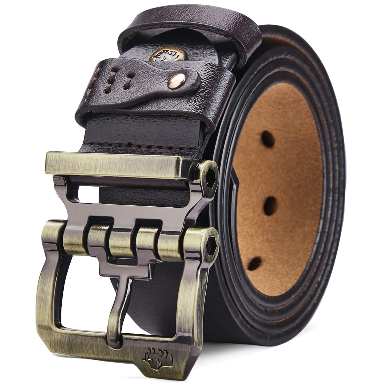 BISON DENIM Men's Belts Leather Dress Genuine Leather Classic Heavy Duty Buckle Belt Casual for Jeans