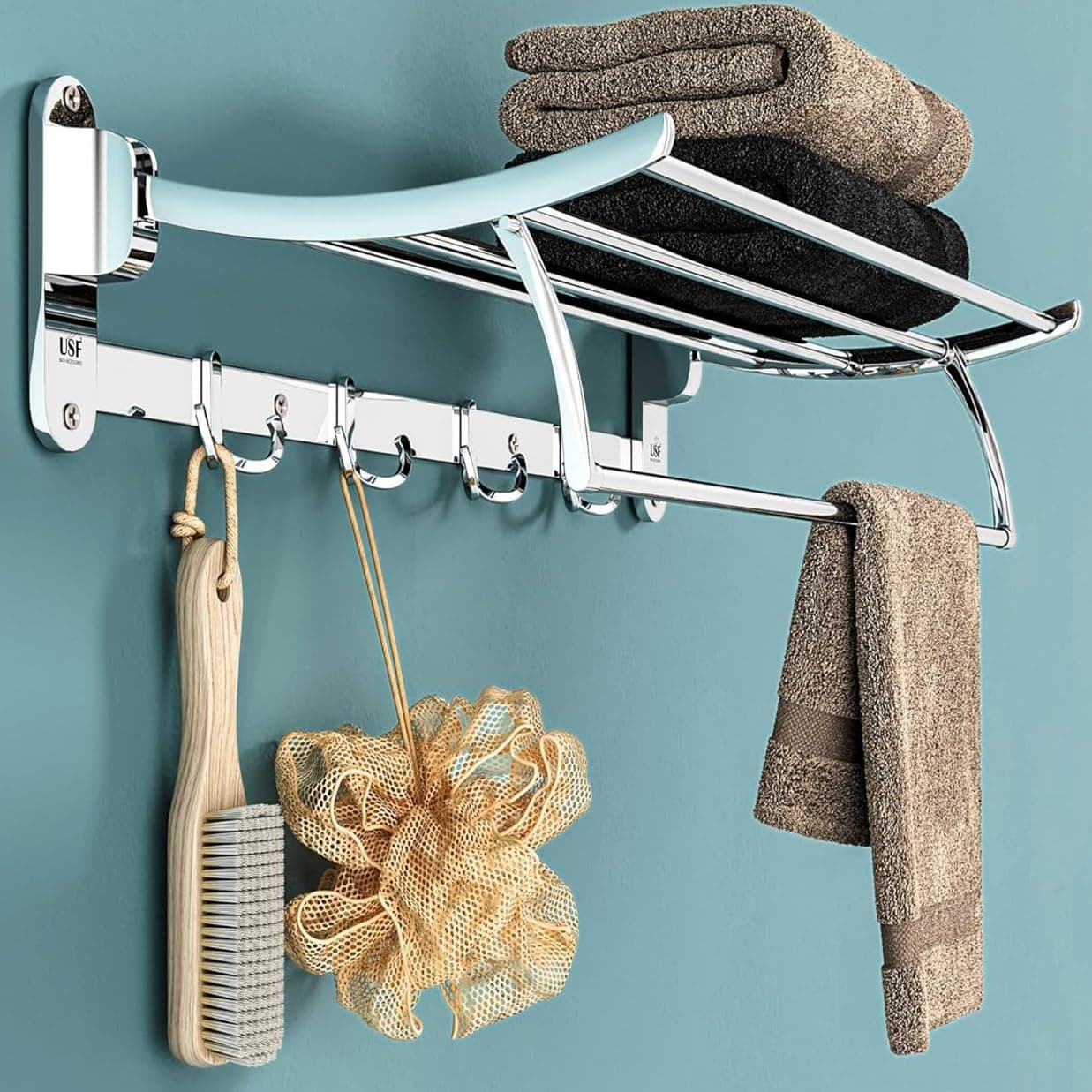 ARYAN High Grade Stainless Steel Folding Towel Rack for Bathroom/Towel Stand/Hanger/Bathroom Accessories - 24 Inch (1 Piece)