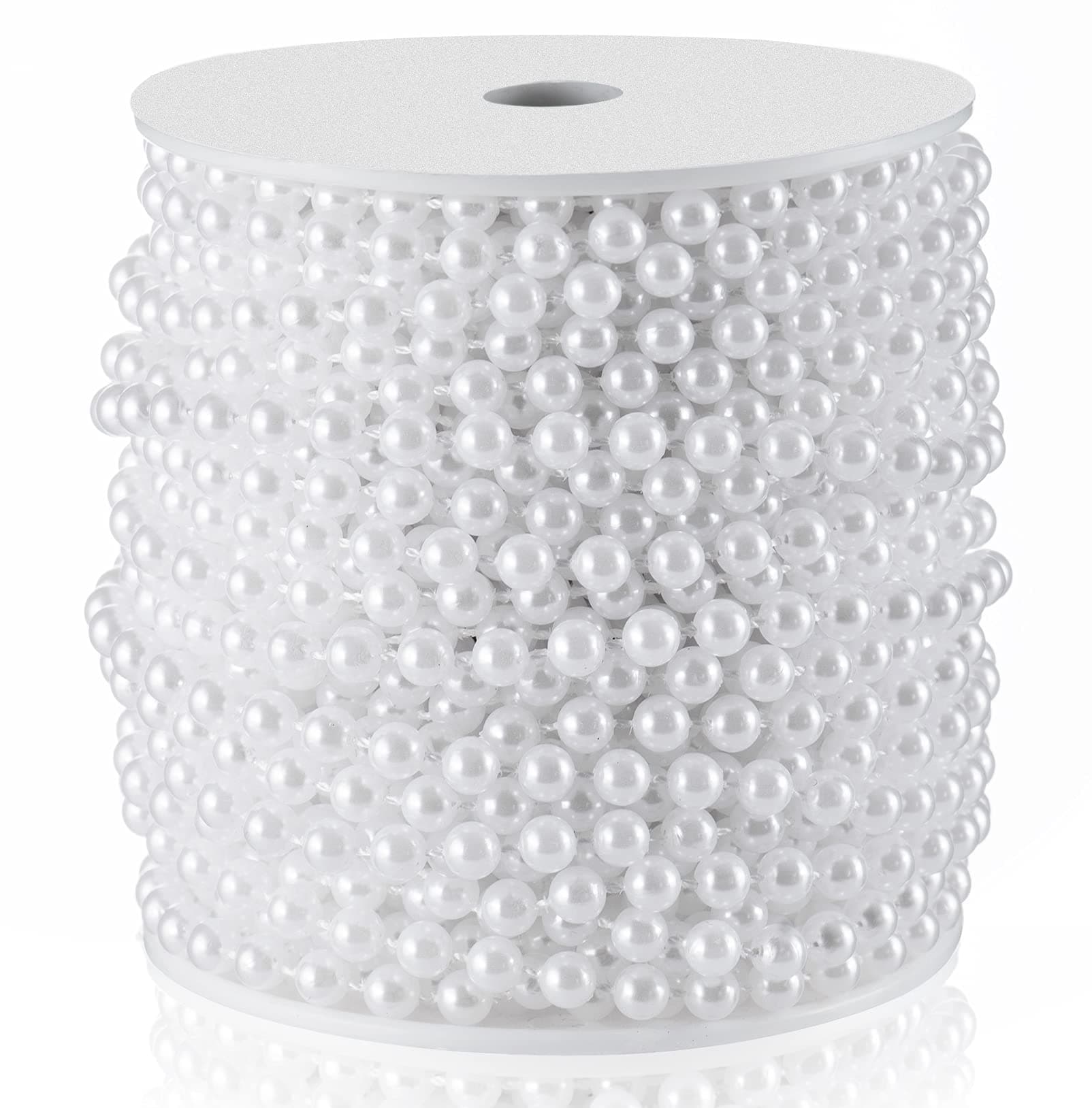 Craft String Pearls 6MM Pearl Bead, 66 Feet White Faux Pearl Garland Spool Roll Strand Wedding Party Decoration, Christmas Tree Decorations