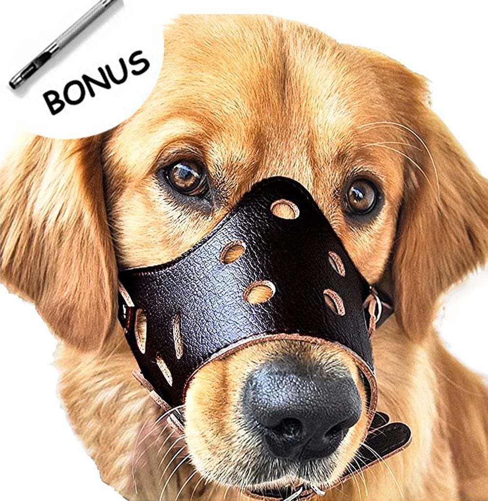 photoiscool Dog Muzzle Leather, Adjustable Anti-Biting Dog Leather Muzzle, Breathable Safety Pet Puppy Muzzles Mask for Biting and Barking (Stop Dogs from Biting, Barking, and Chewing)