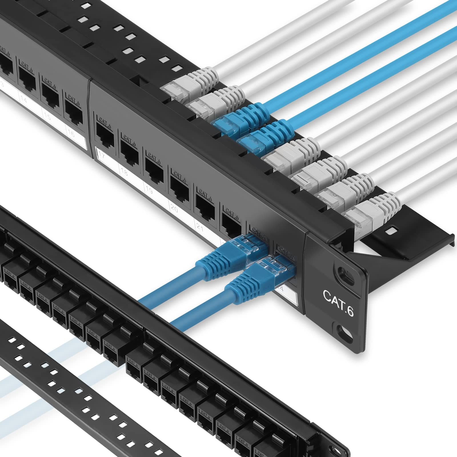 Rapink Patch Panel 24 Port Cat6 With Inline Keystone 10G Support,Rapink Pass Thru Coupler Patch Panel Utp 19 Inch With Removable Back Bar,1U Network Patch Panel For Cat6,Cat5E,Cat5 Cabling,RJ45,Gold