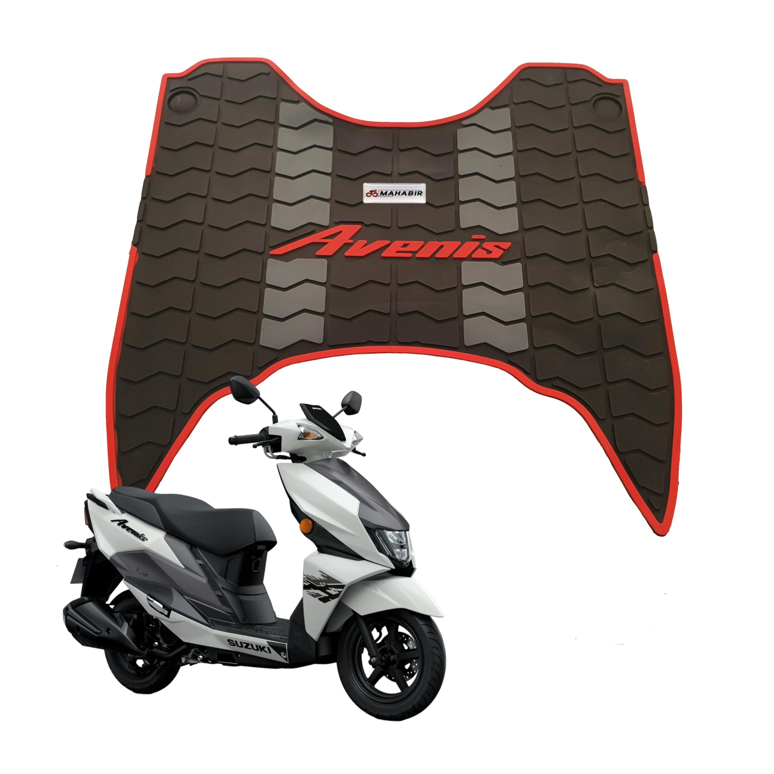 MAHABIR PVC Rubber Footmat/Floormat Compatible for Scooter/Scooty Avenis 125, Durable | Anti-Slip | Waterproof | Easy to Clean Protects Floor (Grey, Red)