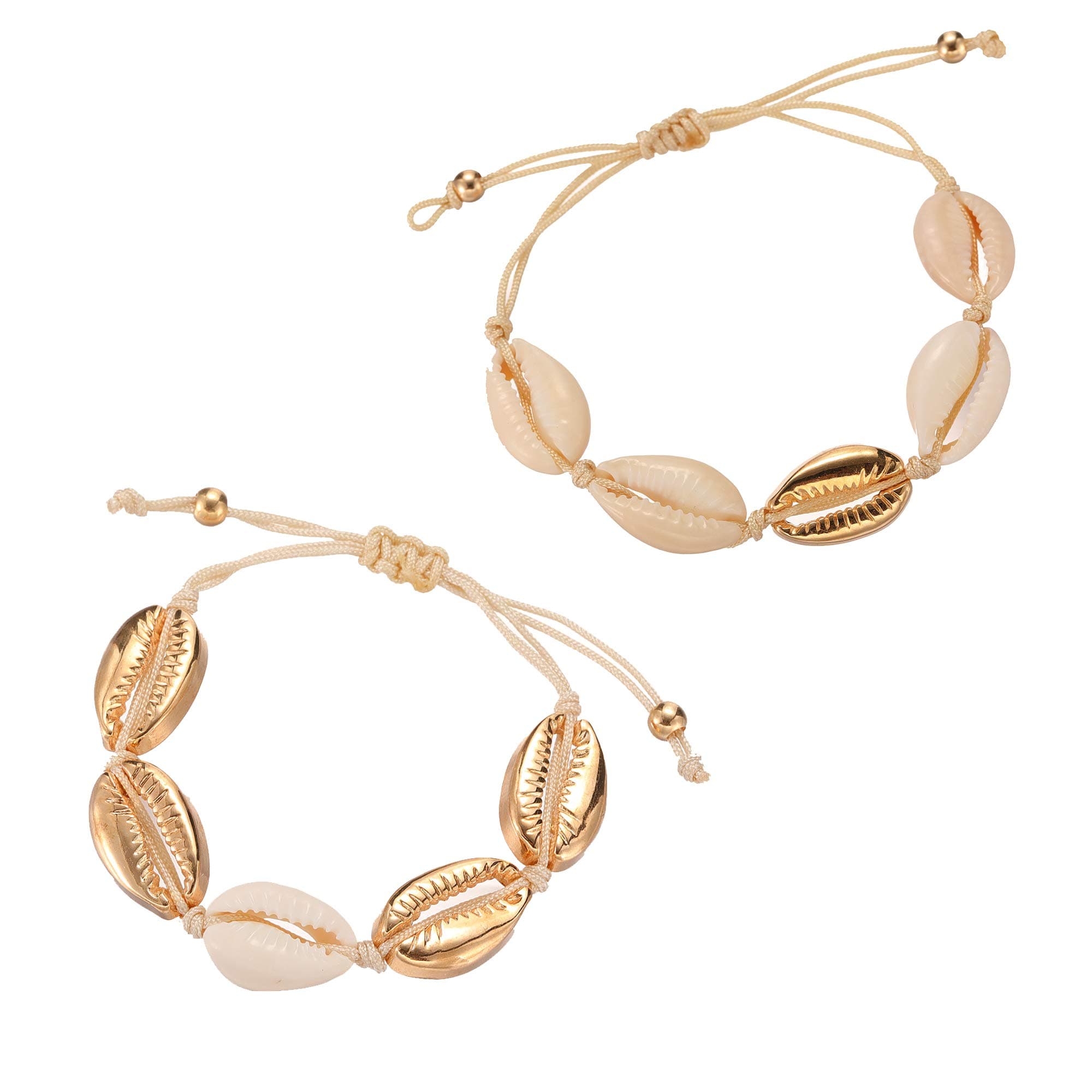 Softones2Pcs Beach Shell Bracelet Anklet Set for Women Summer Handmade Bracelets Ankle Bracelet Adjustable