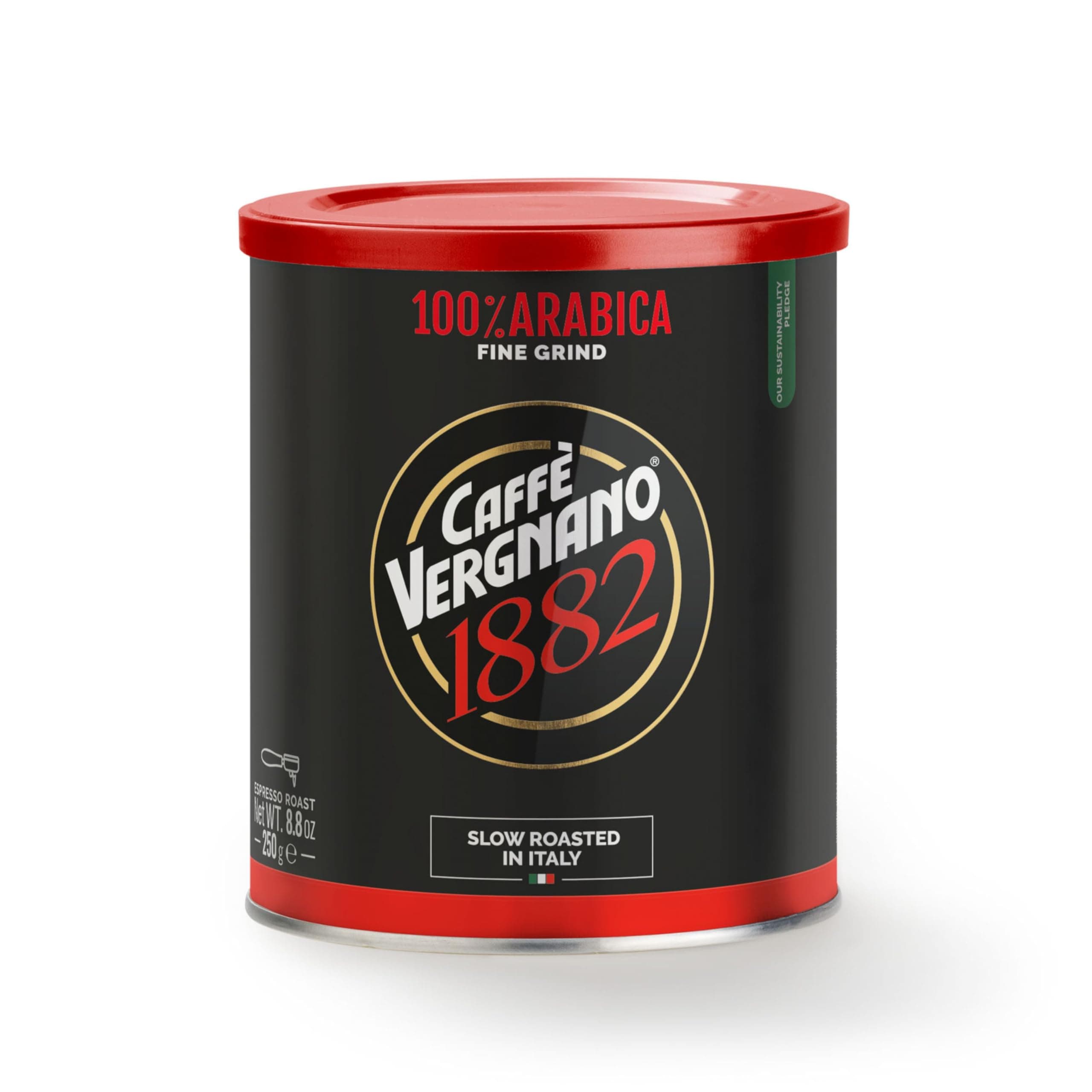 Caffe Vergnano Italian Finely Ground 100% Arabica Espresso Coffee – Intensity 6, Delicate & Subtly Fruity Flavor Blend, Slow Roasted with Notes of Milk Chocolate, Caramel & Nuts, 8.82 oz Tin