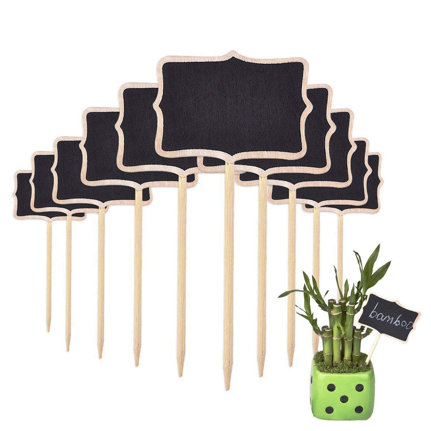 EMAZON 10 Pieces Mini Wood Chalk Board Blackboard for Plant Tag Markers/Mini Menu Food Label/Home Wedding Party Decorative Signs - 2.38 x 3.38 inches