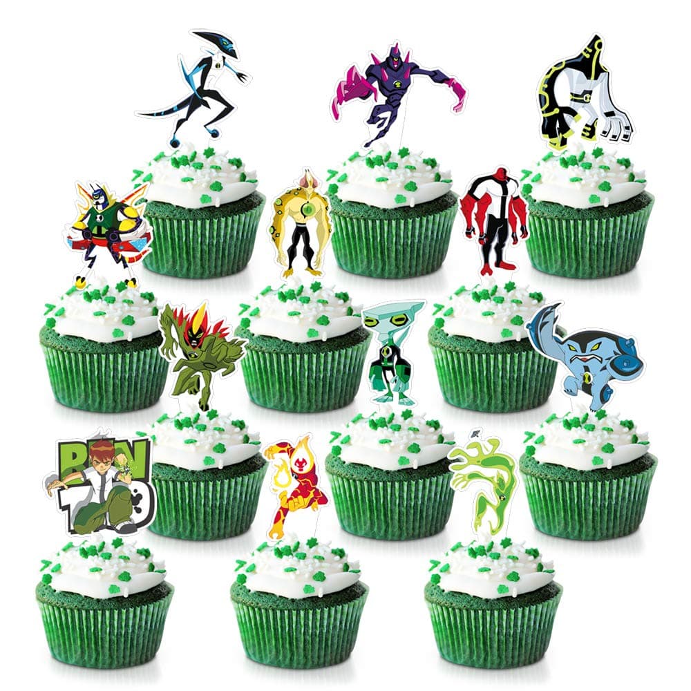 24 Decorations for Ben 10 Cupcake Toppers Birthday Party Supplies Cake Topper for Children