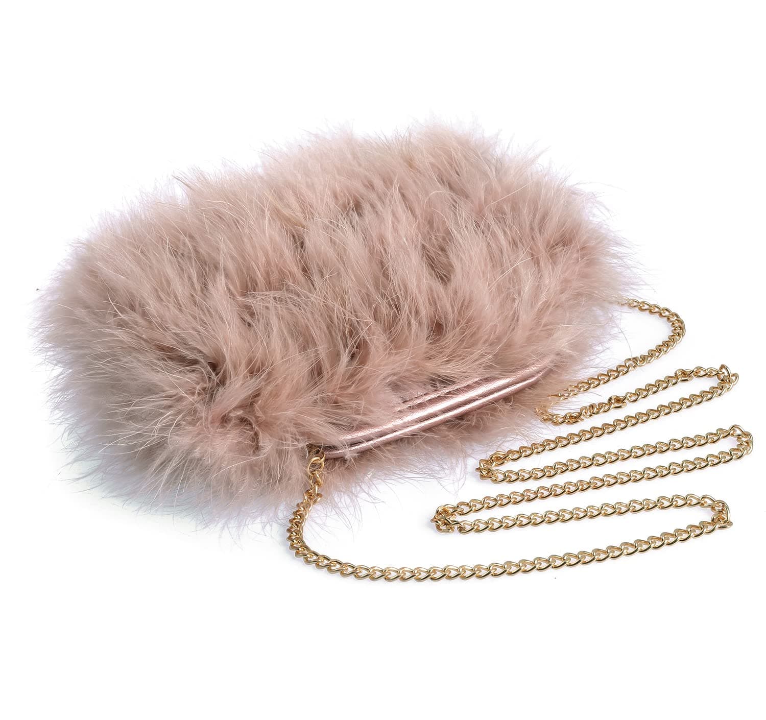 expouch Women Marabou Feather Clutch Bag Evening Handbag with Detachable Chain Strap Wedding Cocktail Party Bag