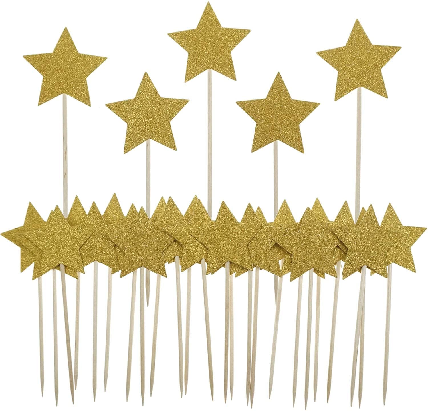 Confetti! 30Pc Gold Star Cake Cupcake Decorations Toppers Picks Supplies, Appetizer Picks