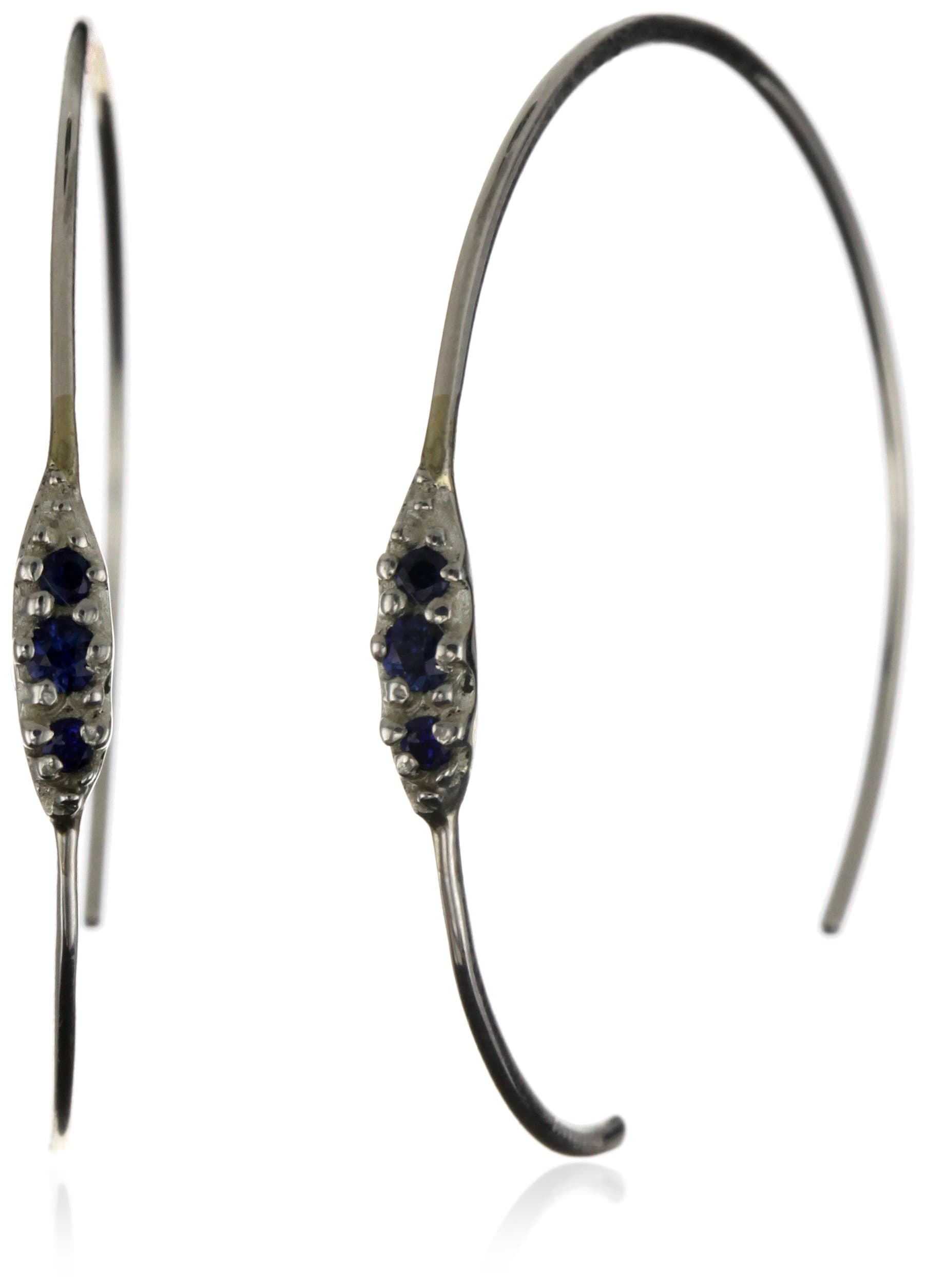"Flamenco" Sterling Silver Blue Sapphire Tiny Bling Hoop Earrings