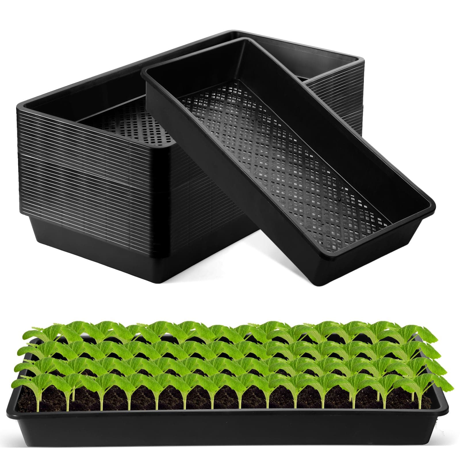 Yungyan 36個パック 1020メッシュボトム植物トレイ プラスチックシードトレイ ブラック 再利用可能 苗スタータートレイ 耐久性のあるマイクログリーン 栽培トレイ 屋外および屋内植え用 21.06 x 10.63 x 2.56インチ