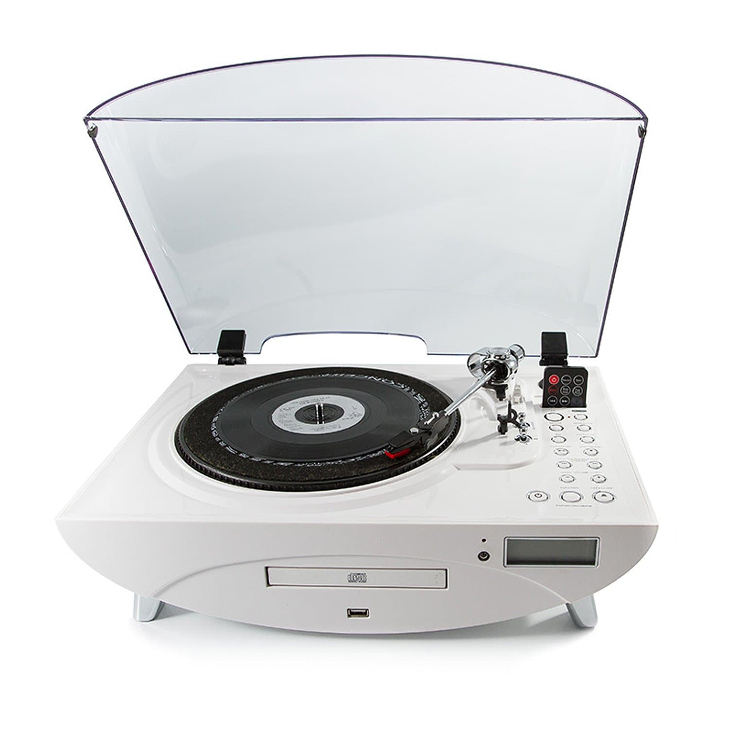 GPO Jive Record Player Retro 3-Speed Vinyl Turntable - CD, FM Radio, MP3, USB, Speakers - White