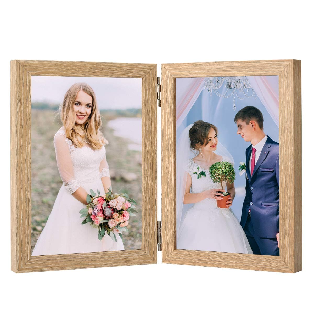 Wood Picture Frame Double 4''x 6'' Inch Hinged Picture Frame Desktop Photo Frame with Glass Front Dual Frame (Yellow)