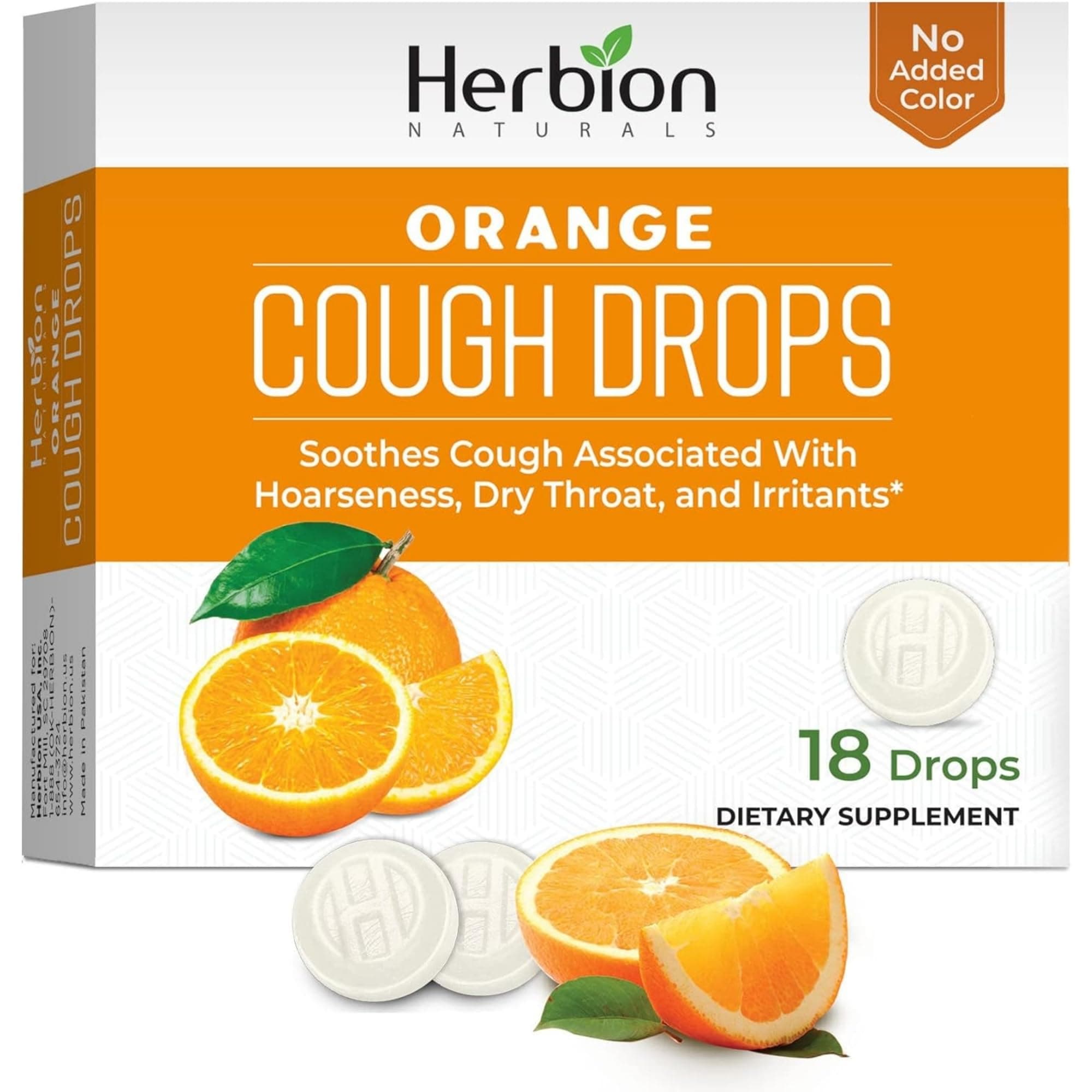 Naturals Cough Drops, Dietary Supplement, Soothes Cough, for Adults and Children Over 6 Years, No Artificial Flavor, No Added Color (18 Count (Pack of 1), Orange)