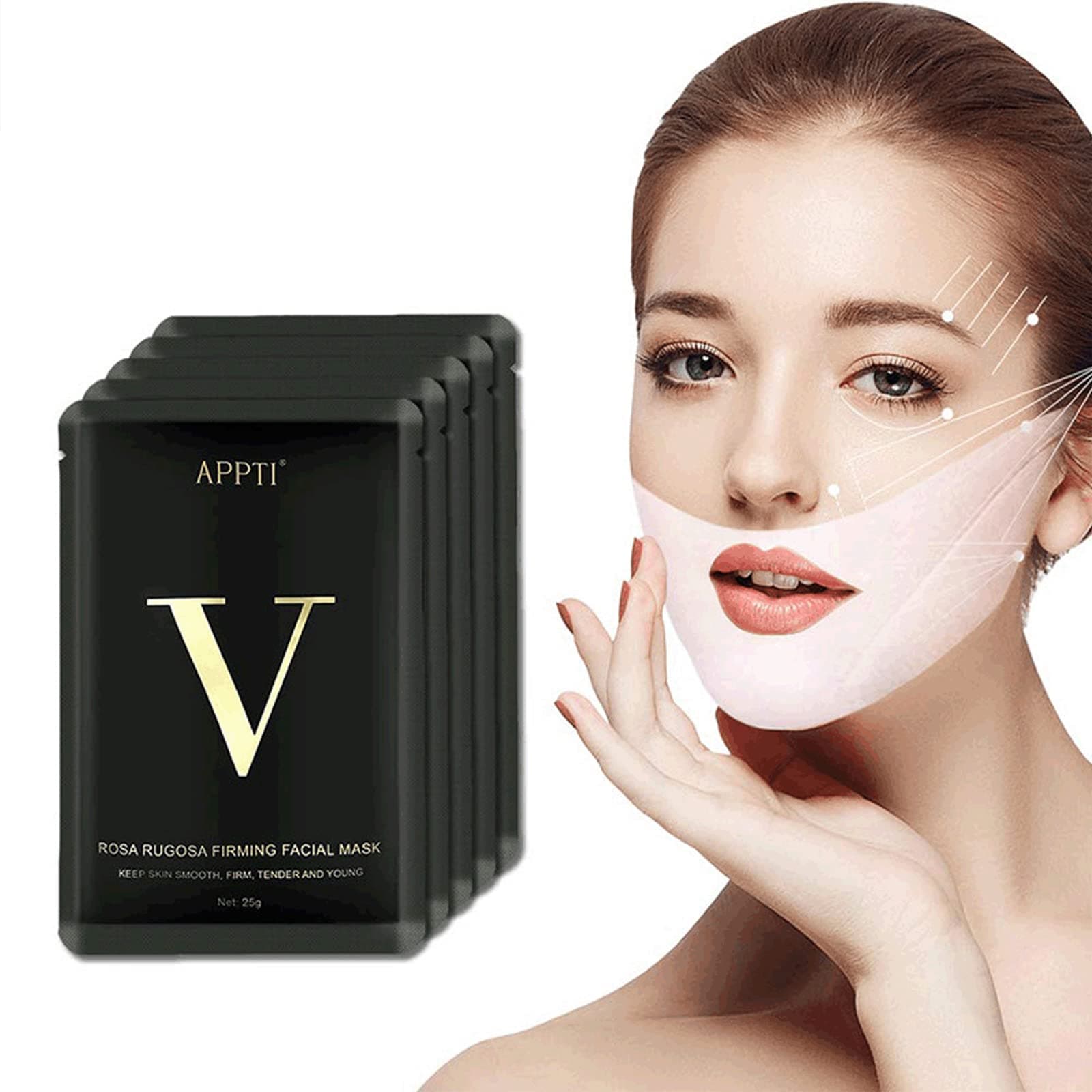 Double V Shape Chin Reducer Face Lifting Mask, Firming Tightening Facial Mask Chin Up Patch V Line Lifting Mask for Women Men Face and Neck Slimmer 5 Pieces