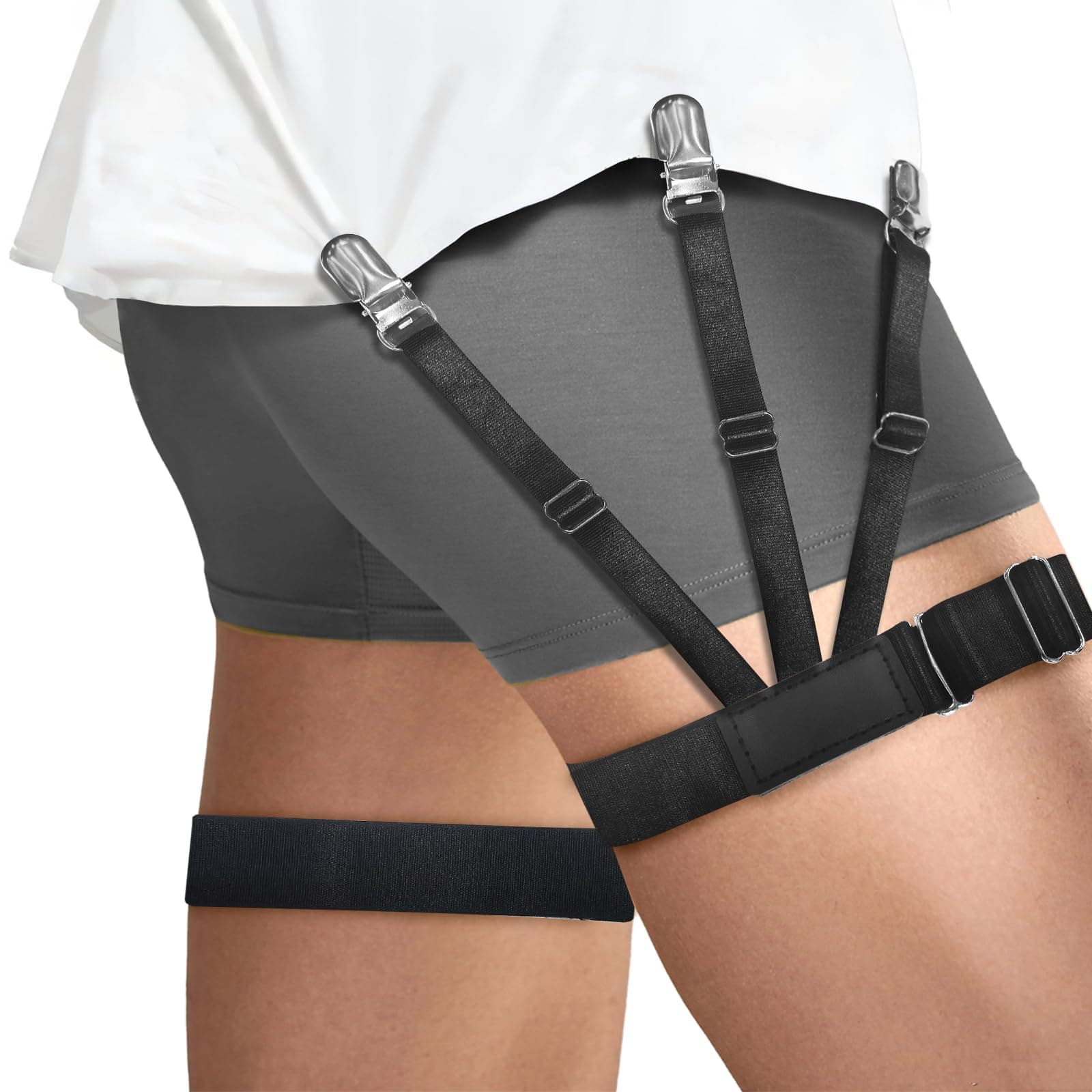 Upgrade Elastic Shirt Stays with Non-Slip Garters - Men's Police Military Shirt Holders, Tucked In