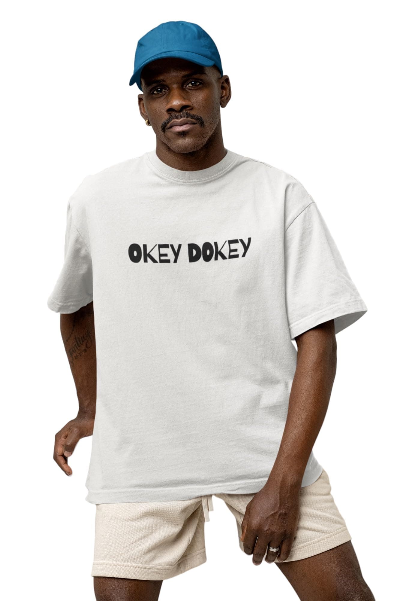 THE NEORAGE Men's Oversized Okey Dokey Printed Cotton Half Sleeve Drop Shoulder T-Shirt