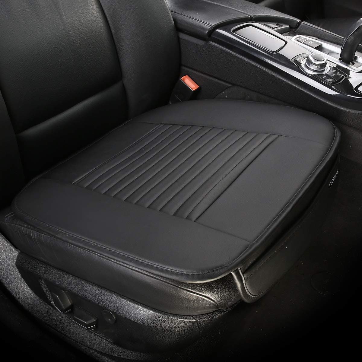 PU Leather Bottom Car Seat Covers Front Seat Cover Universal Car Seat Covers Set Works with 90% Vehicles (Deep 20× Wide 20.86 inches)(Black, 2 PCS)