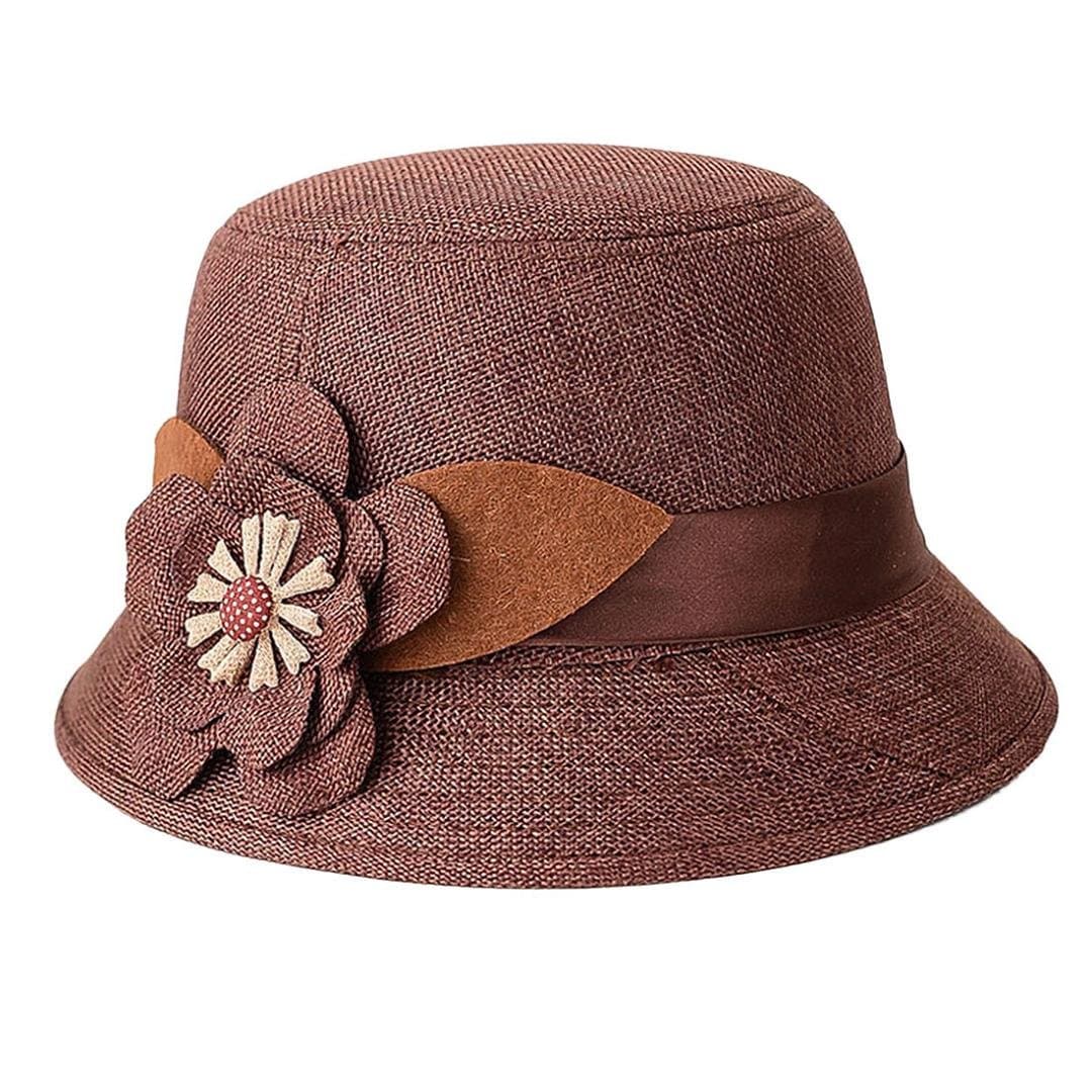 New Fashion Women Flax Flower Bowler Hat Billycock Cap (Brown)