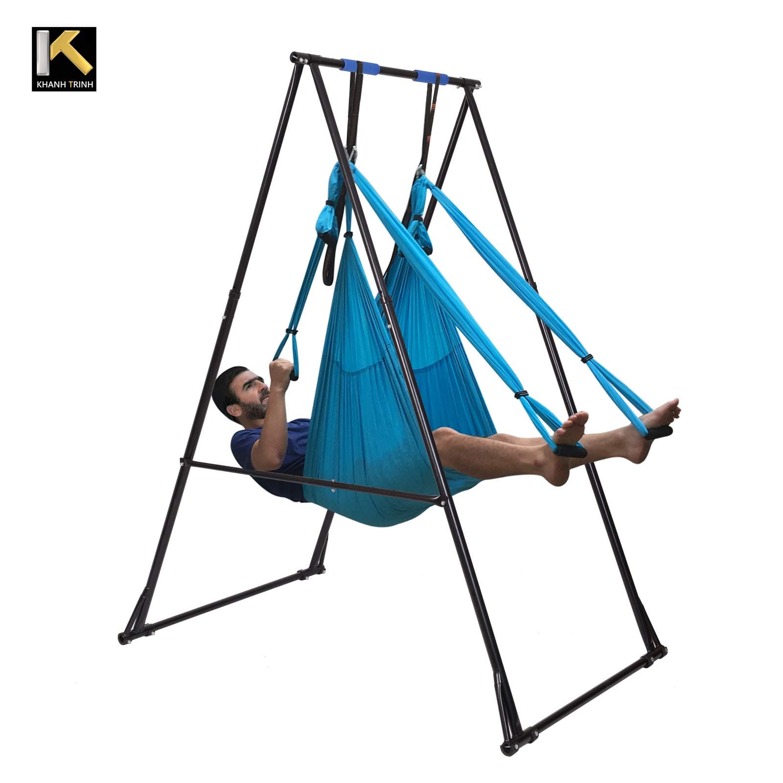 KT Air Yoga Equipment Set Includes: Blue Aerial Yoga Hammock and The Height-Adjustable Foldable Sturdy Durable KT Yoga Swing Stand Frame