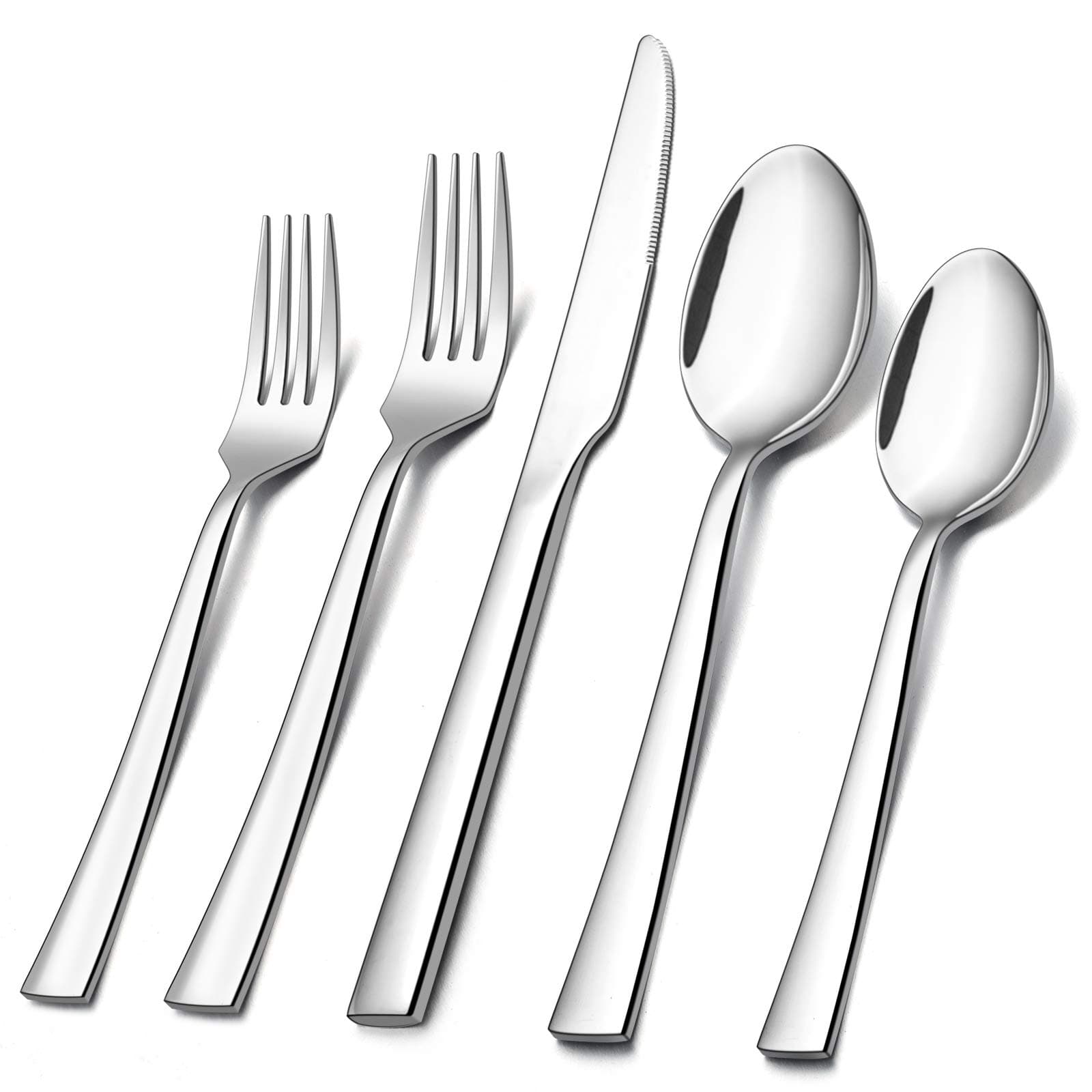 E-far 40-Piece Silverware Set, Stainless Steel Flatware Set Service for 8, Modern Tableware Cutlery Set for Home and Restaurant, Square Edge & Mirror Finish, Dishwasher Safe