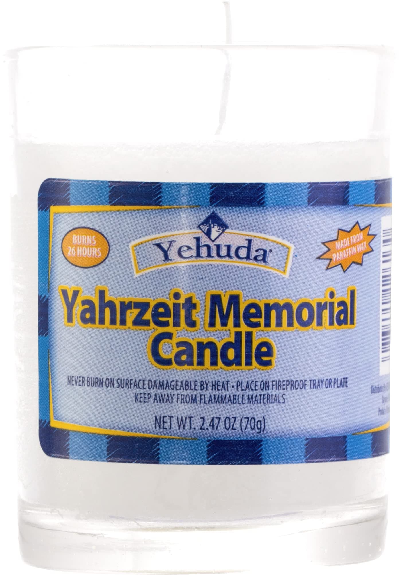Yehuda Matzo Yahrzeit Memorial Candle, White