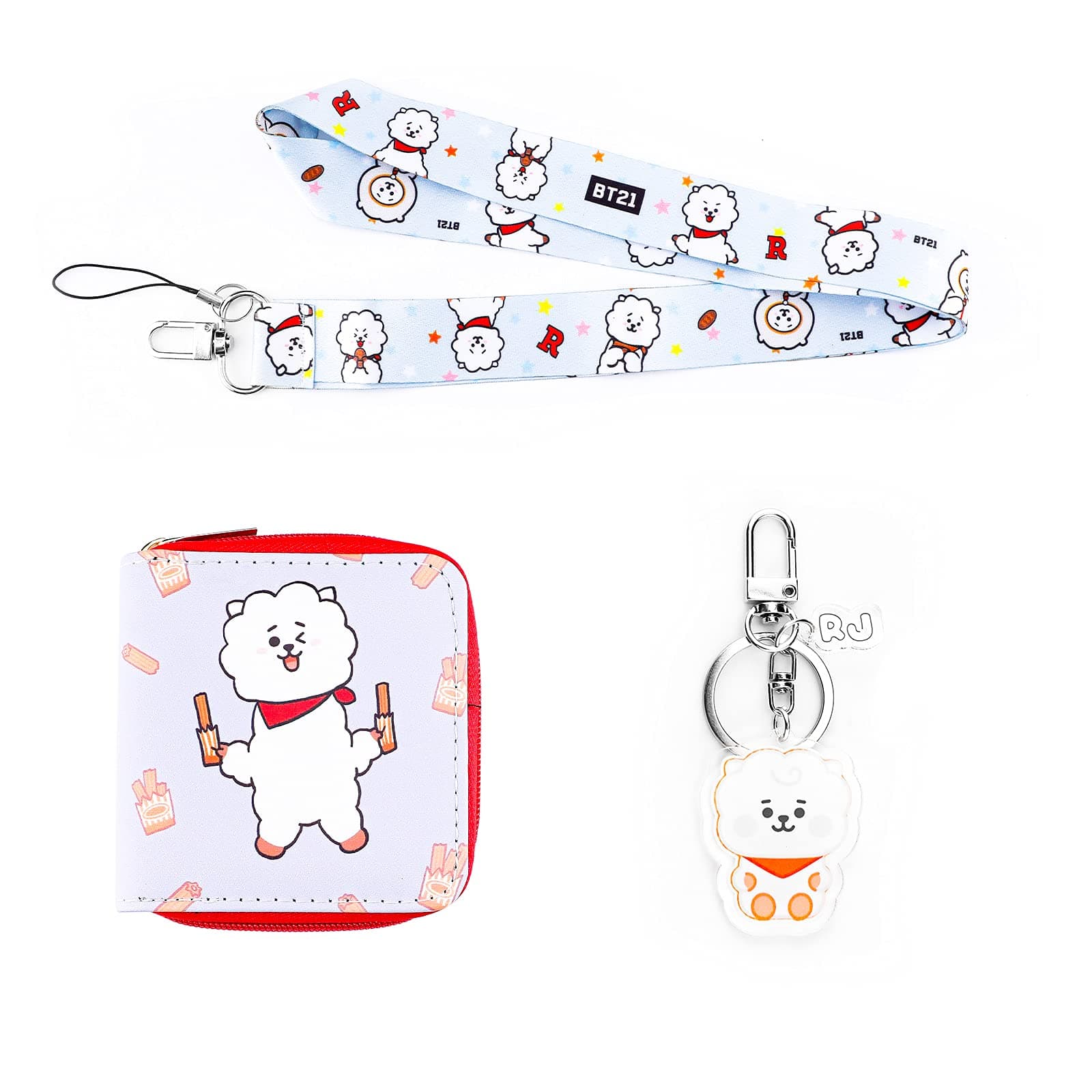 G-AhoraBangtan Boys Wallet Cartoon Army Character Purse Pouch ID Credit Card Holder with Lanyard Keychain(KWC-RJ)