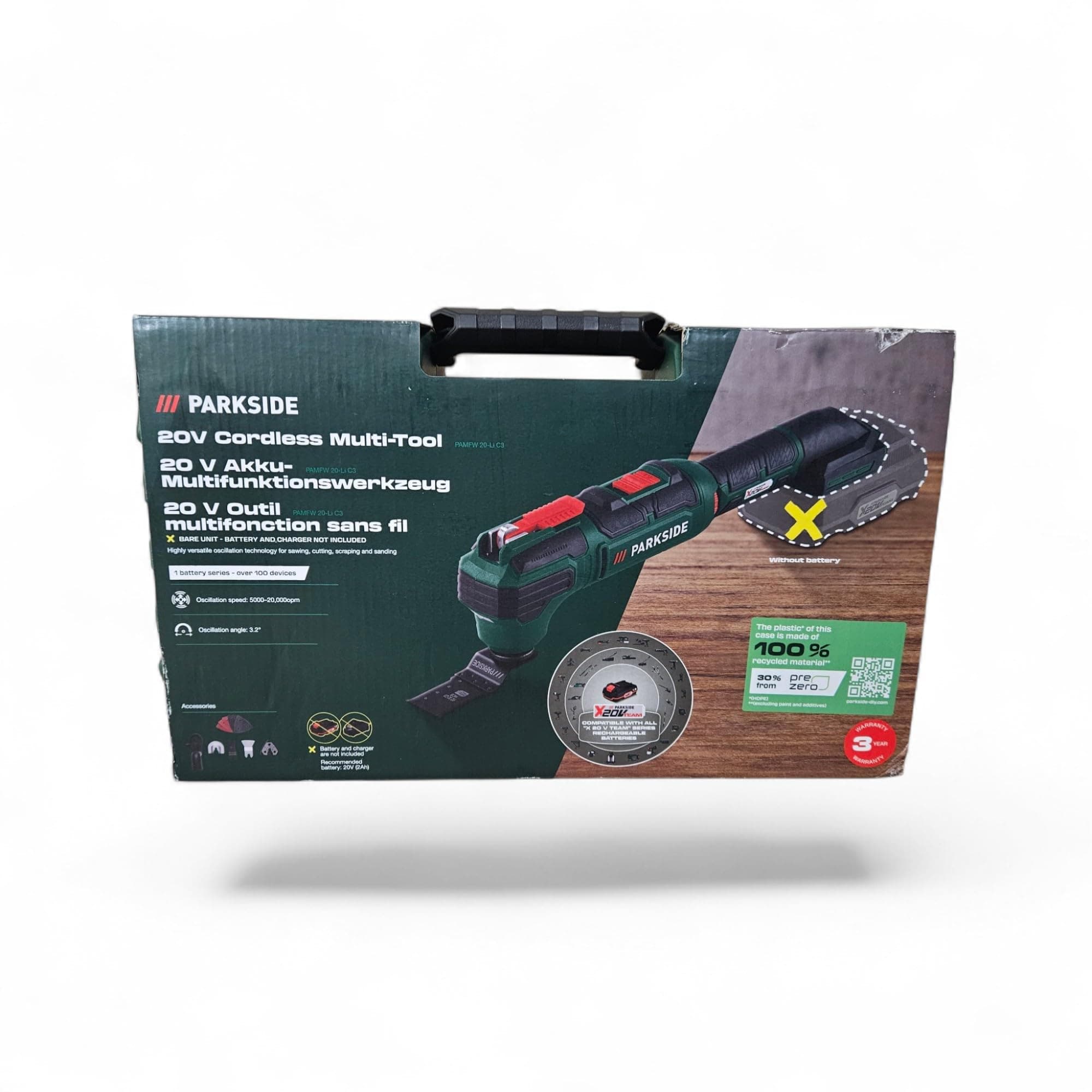 Parkside PAMFW 20-Li B2 20V Cordless Multifunction Tool - Bare Unit Highly Versatile Oscillation Technology for Sawing, Cutting, Scraping and Sanding