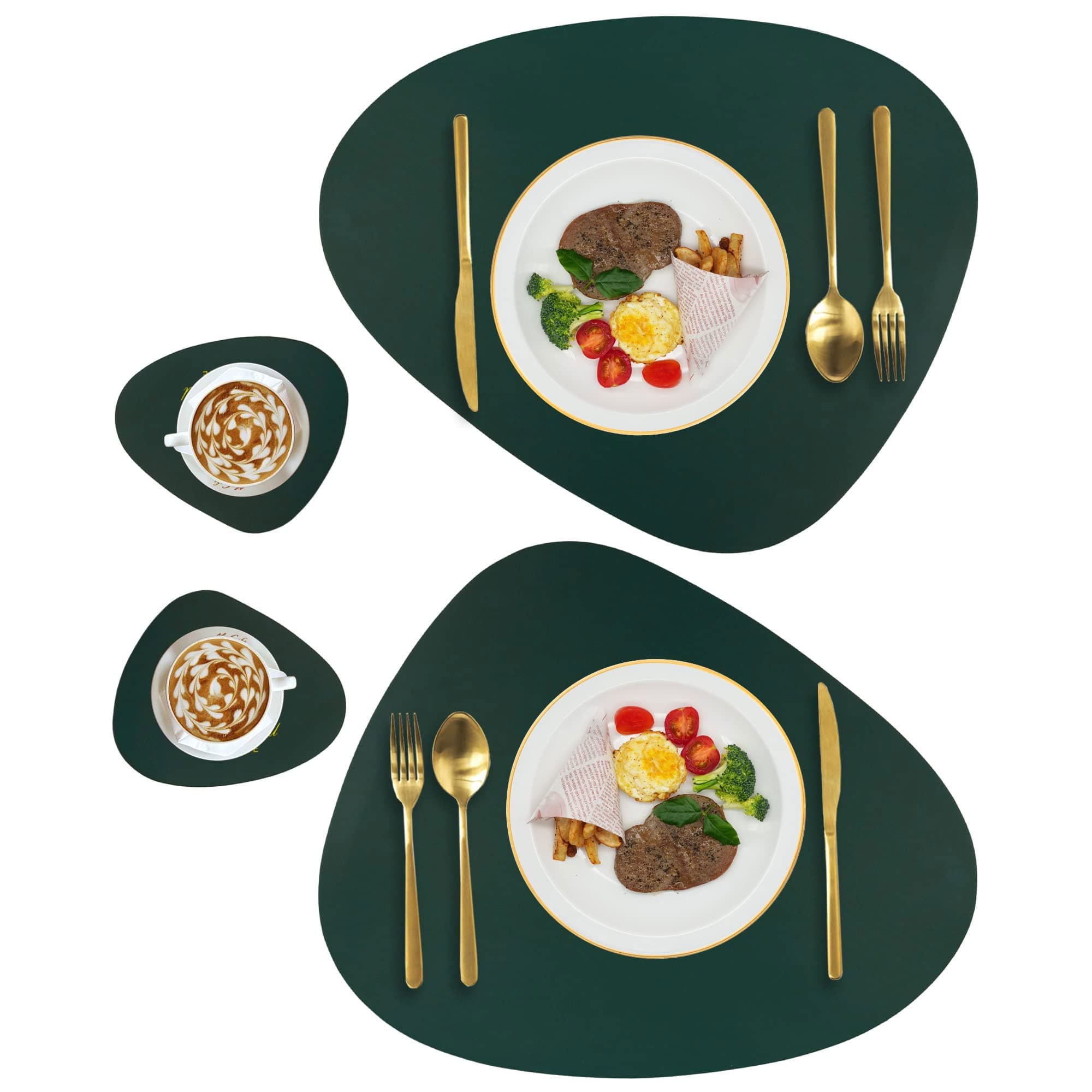 Leather Placemats for Dining Table Set of 2, Heat Resistant Easy to Clean Wipeable Waterproof Washable Modern Placemats for Kitchen Diner Table, Non Slip Anti-Skid Irregular Table Mats, Green