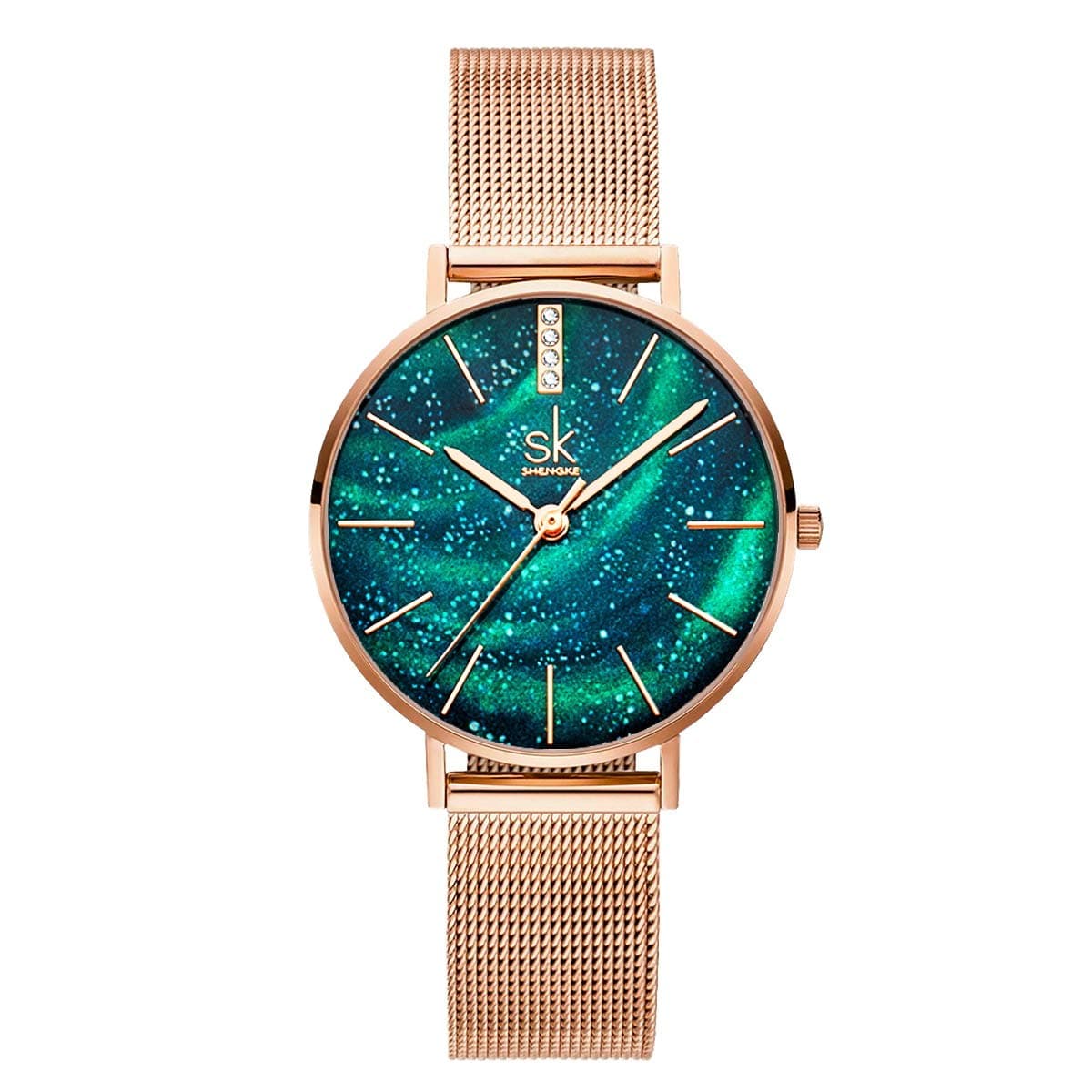 SHENGKECreative Simplicity Women Watch Mesh Band Elegant Women Watches Ladies Business Wristwatch