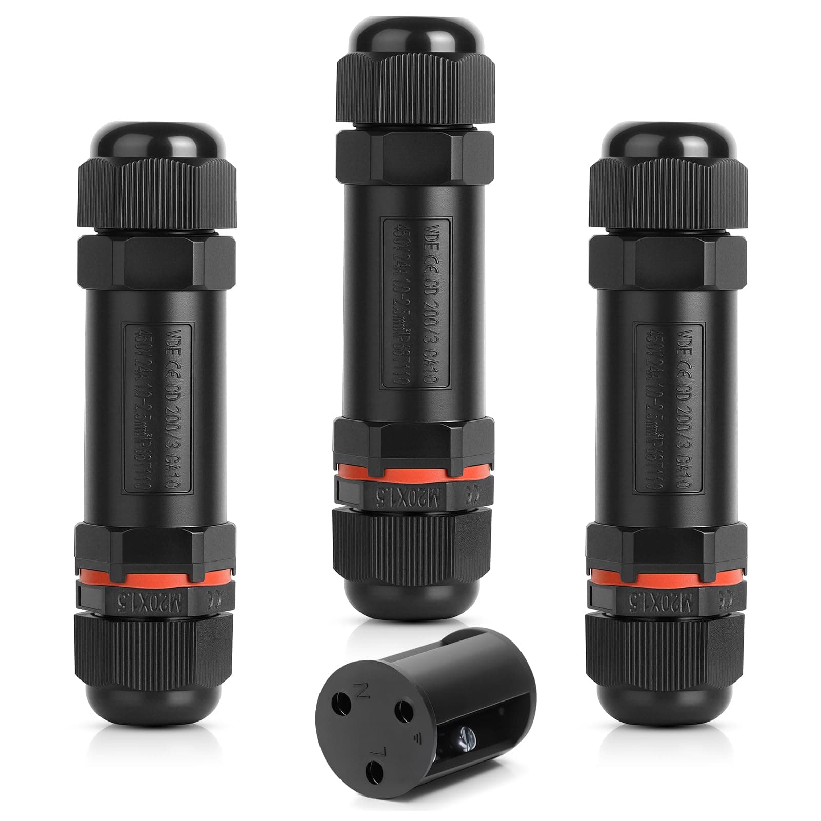 – Waterproof Junction Box Outdoor Cable Connector, IP68 Cable Connector Outdoor Cable Coupler 3 Pole, Waterproof Cable Connector for ø 4-12mm Cable Diameter, for Home, Garden (3 Pack)