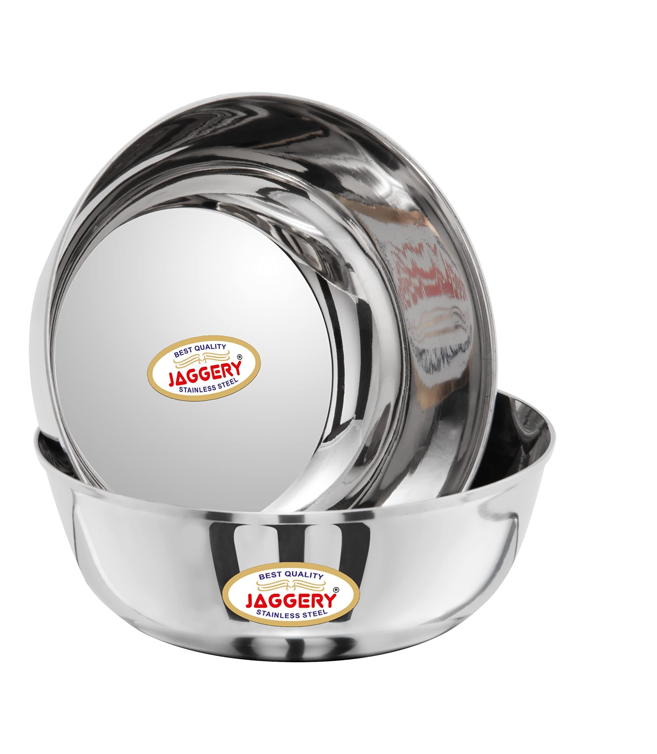 JAGGERY Stainless Steel 600ml Katora Set, Big Bowl Rust Proof, Useful as Mixing Bowl or Serving Donga (15 cm Diameter, Pack of 2)