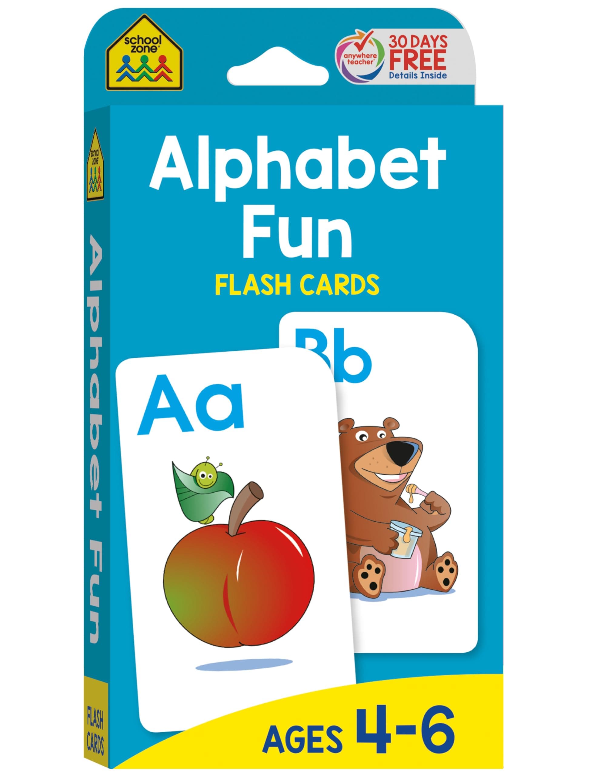School Zone Alphabet Fun Flash Cards: 56 Cards, Preschool, Kindergarten, ABCs, Uppercase and Lowercase Letters, Spelling, Ages 4 to 6