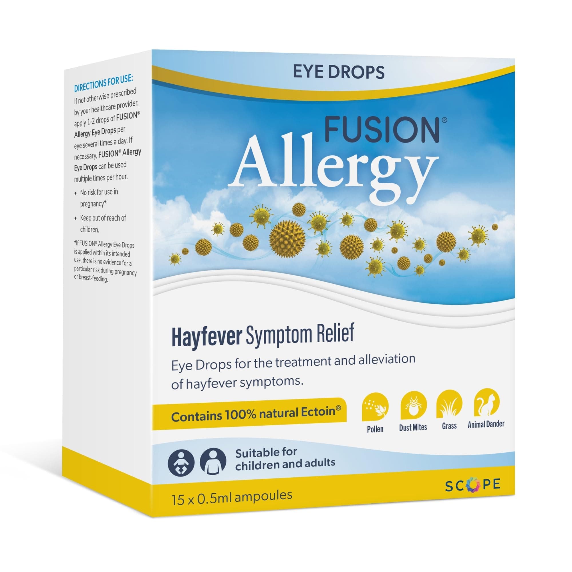 Eye Drops with 100% Natural Ectoin - Fast Acting Treatment for Hay Fever Symptoms and Dry, Irritated Eyes (15 x 0.5ml doses)