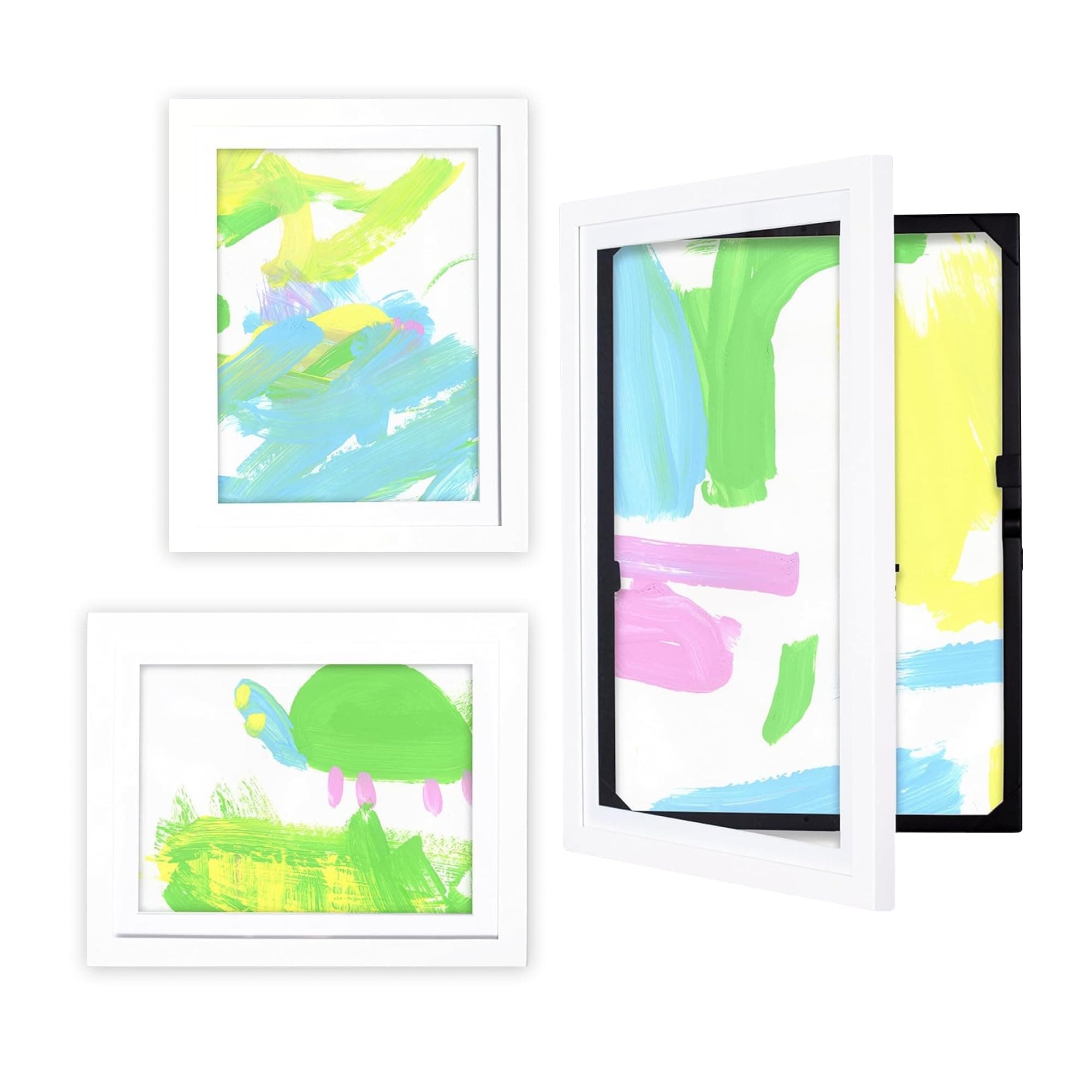 Dynamic Frames Li’l Davinci Art Cabinet, Front-Open Art Frame Set -12x18, 9x12, and 8.5x11; Stores 50 Creations; Changeable Kids Art Frames EZ-Hang Hardware Included; White