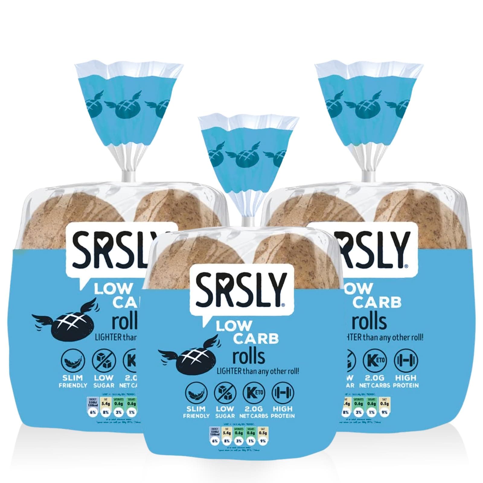 SRSLY Low Carb Keto Bread Rolls x 12-2g Carbs, 130 Kcals, 13g Protein - Freshly Baked Light & Fluffy Texture - Sugarwise Certified High Protein Lower Calorie Bread