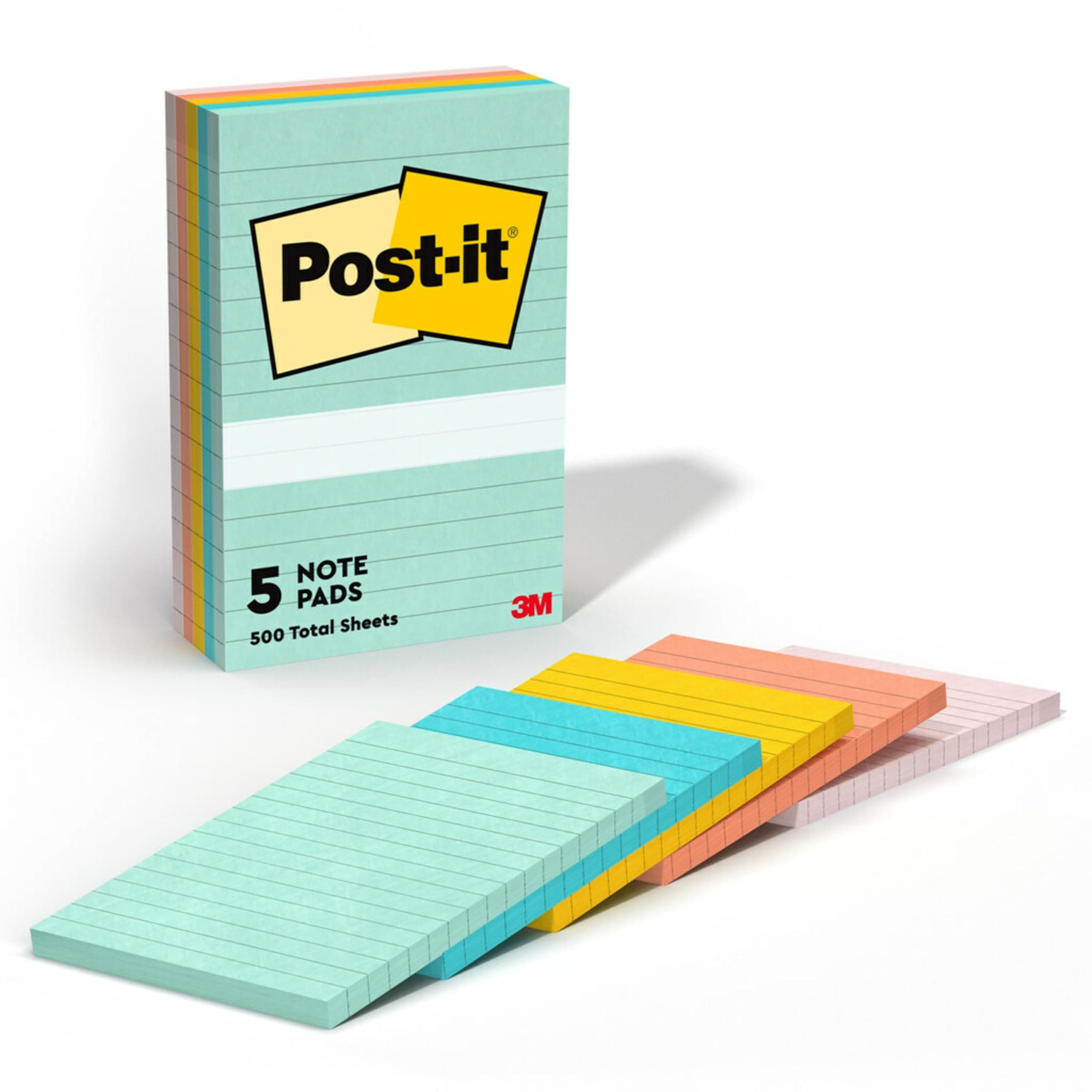Post-it Notes, 4 in x 6 in, 5 Lined Sticky Note Pads, 100 Sheets per Pad, Beachside Café Collection, School Supplies and Office Products