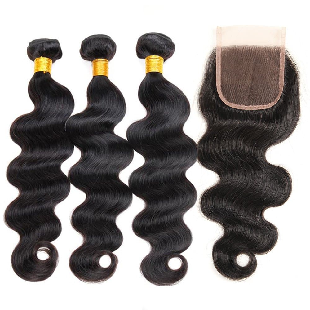 ZILING Brazilian virgin hair body wave with lace closure human hair bundles with closure extensions hair (20 22 24 w 18 free part)