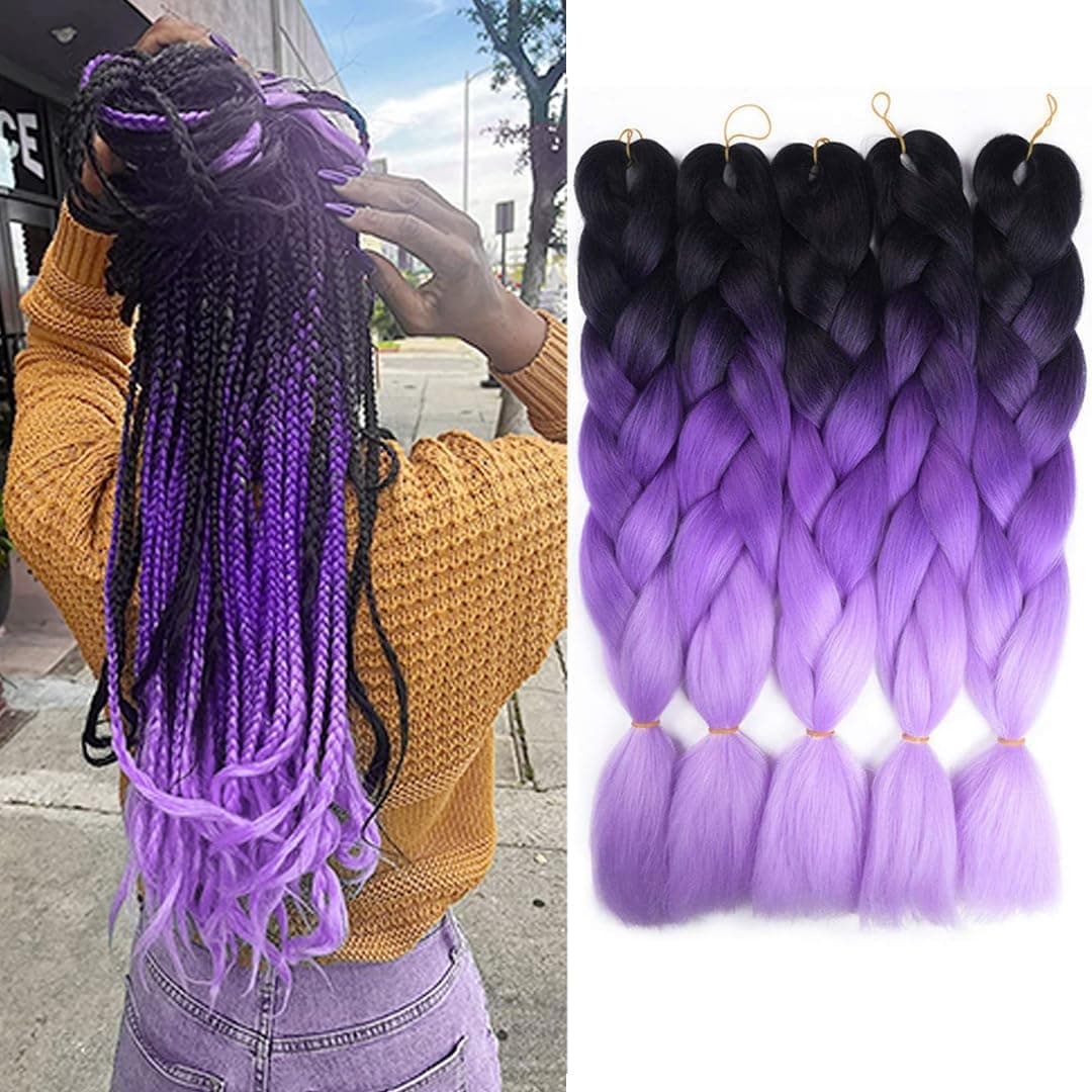 Synthetic Crochet Braids Ombre Box Twist Braids Jumbo Braiding 2 Tone Hair Extensions 1 Pcs (Purple)